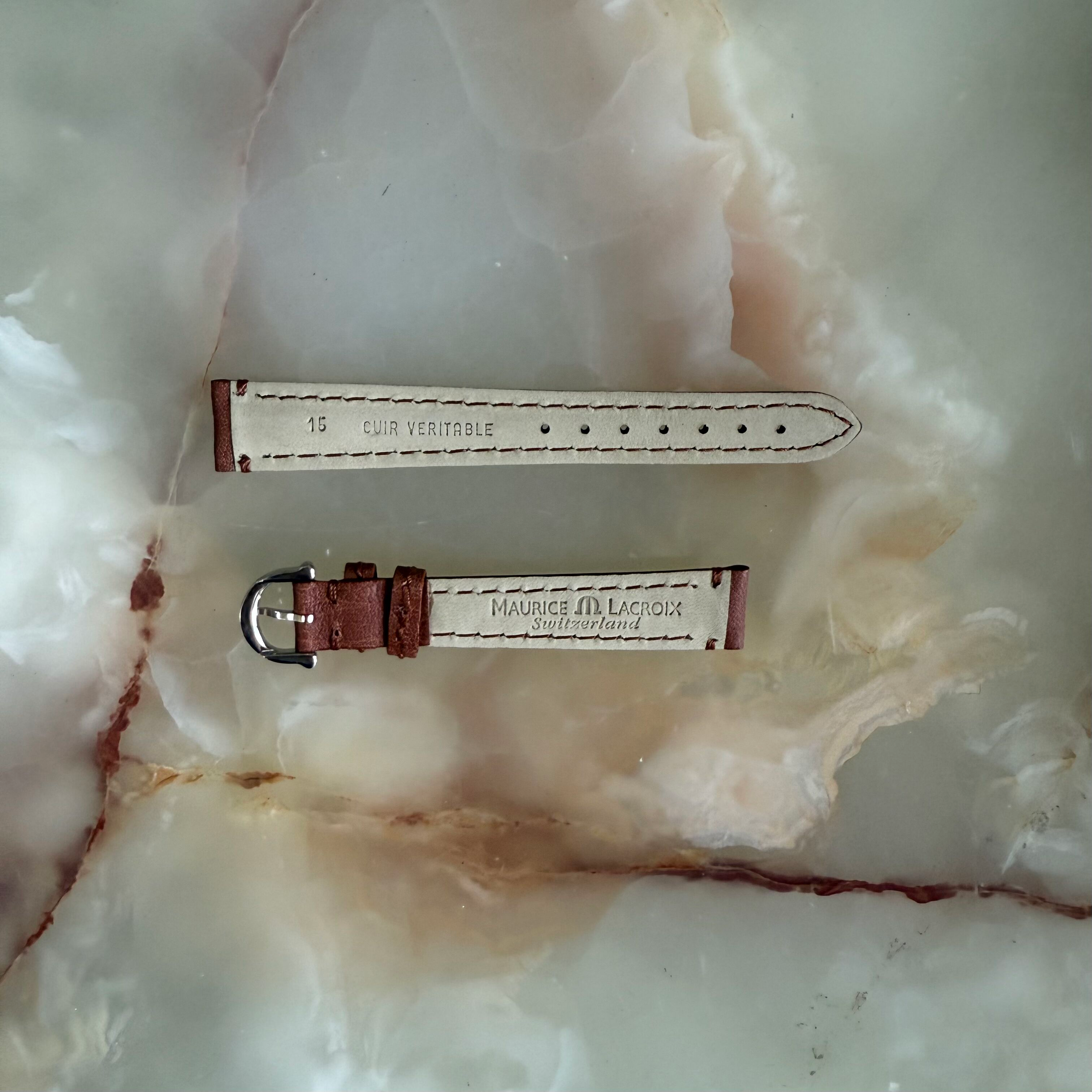 Authentic Maurice Lacroix Brown Leather Watch Strap Band 15mm w Buckle