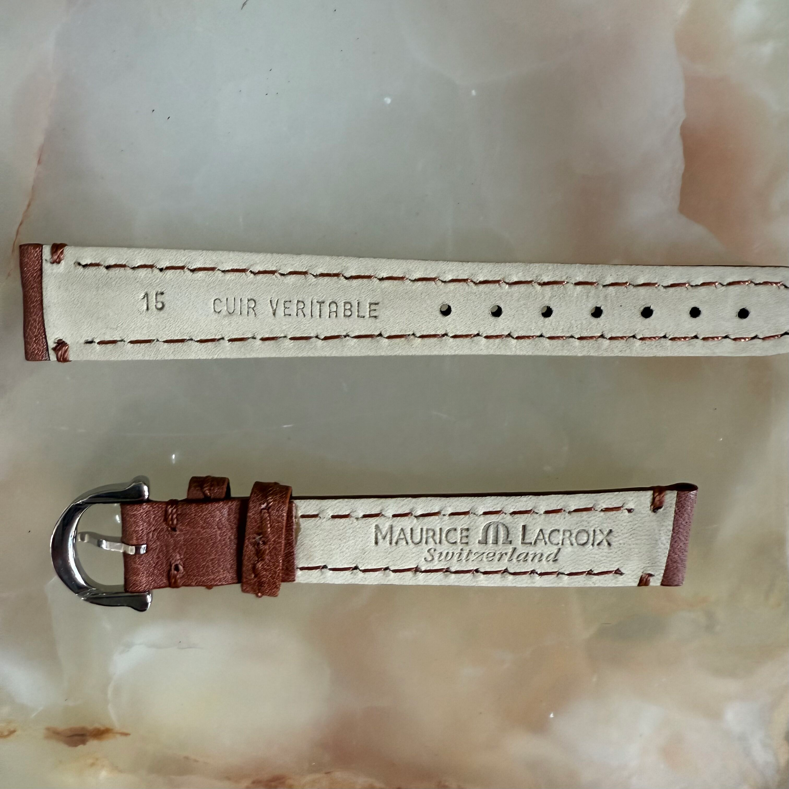 Authentic Maurice Lacroix Brown Leather Watch Strap Band 15mm w Buckle