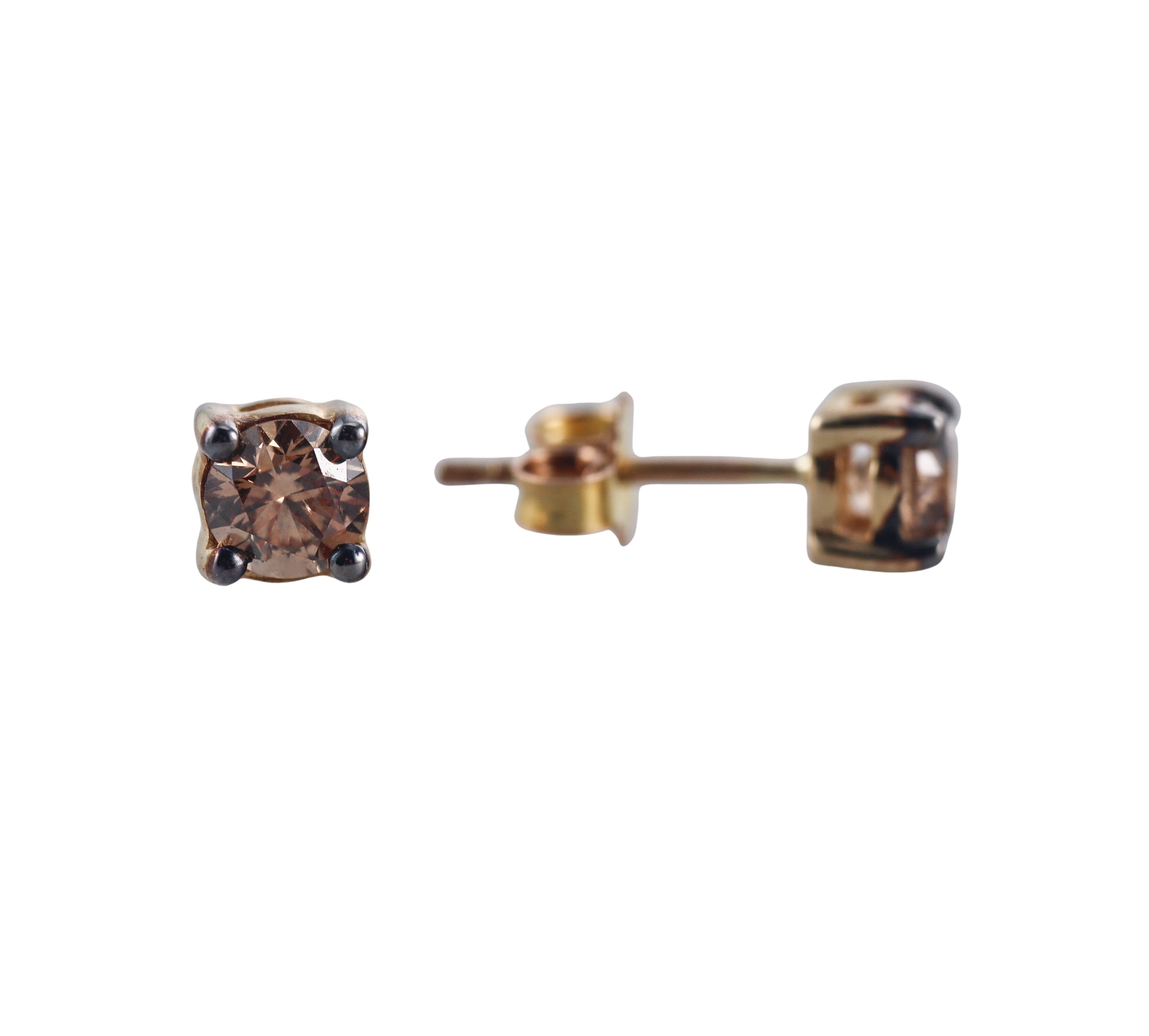 Kallati 3/4ctw Fancy Brown Diamond Gold Stud Earrings
