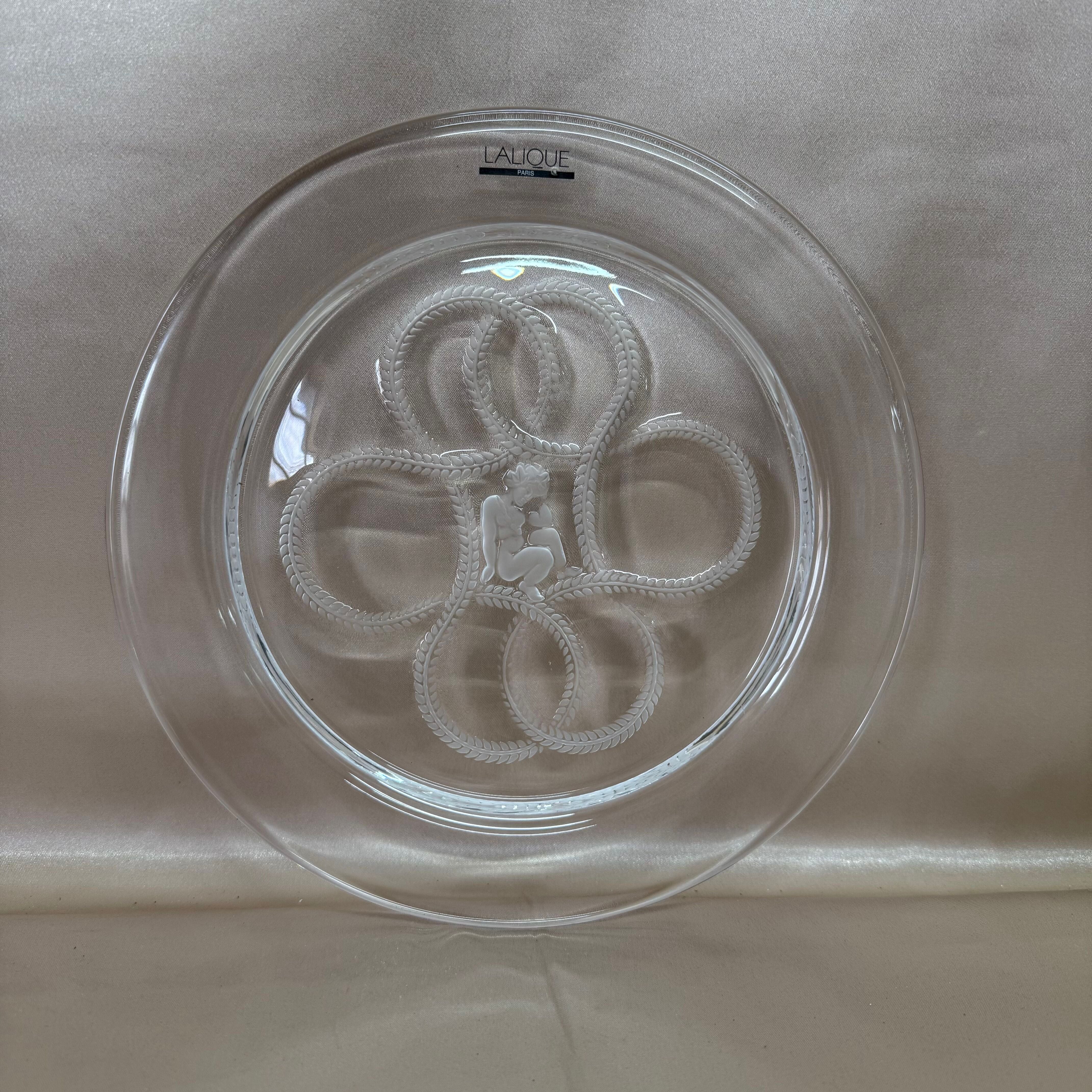 Lalique Crystal Intaglio Cherub Plate