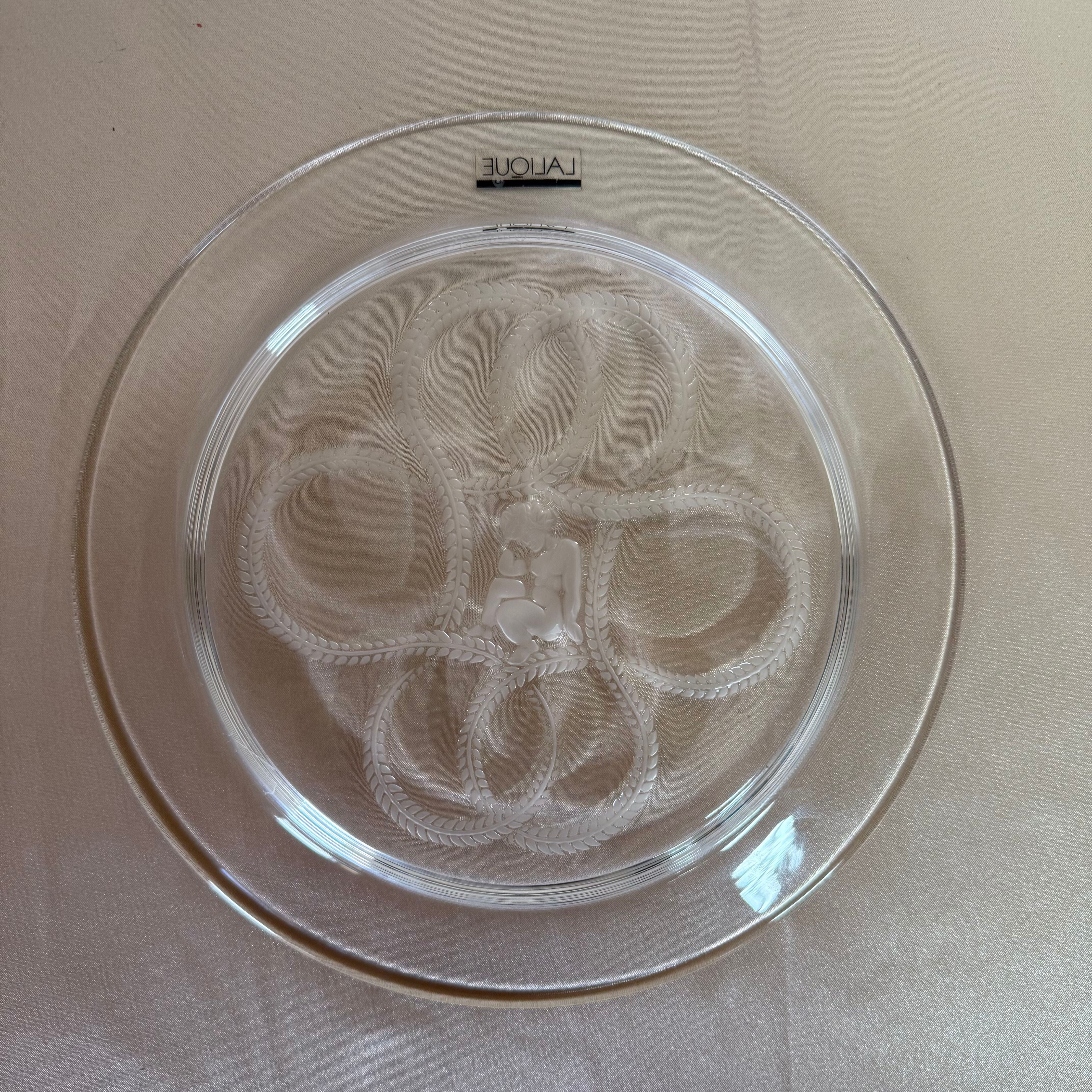 Lalique Crystal Intaglio Cherub Plate