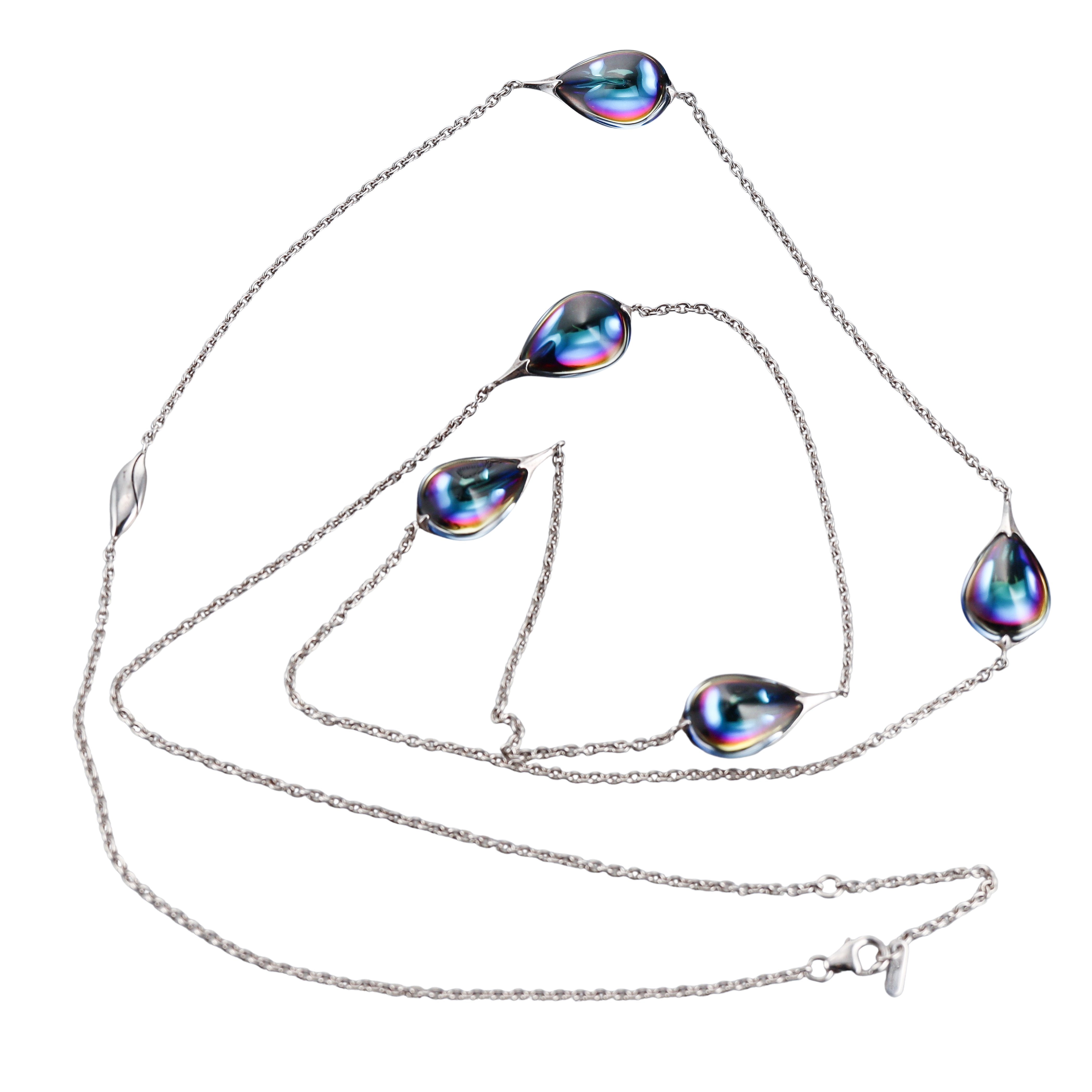 Baccarat Sterling Silver Fleur De Psydelic Crystal Station Necklace 2608369