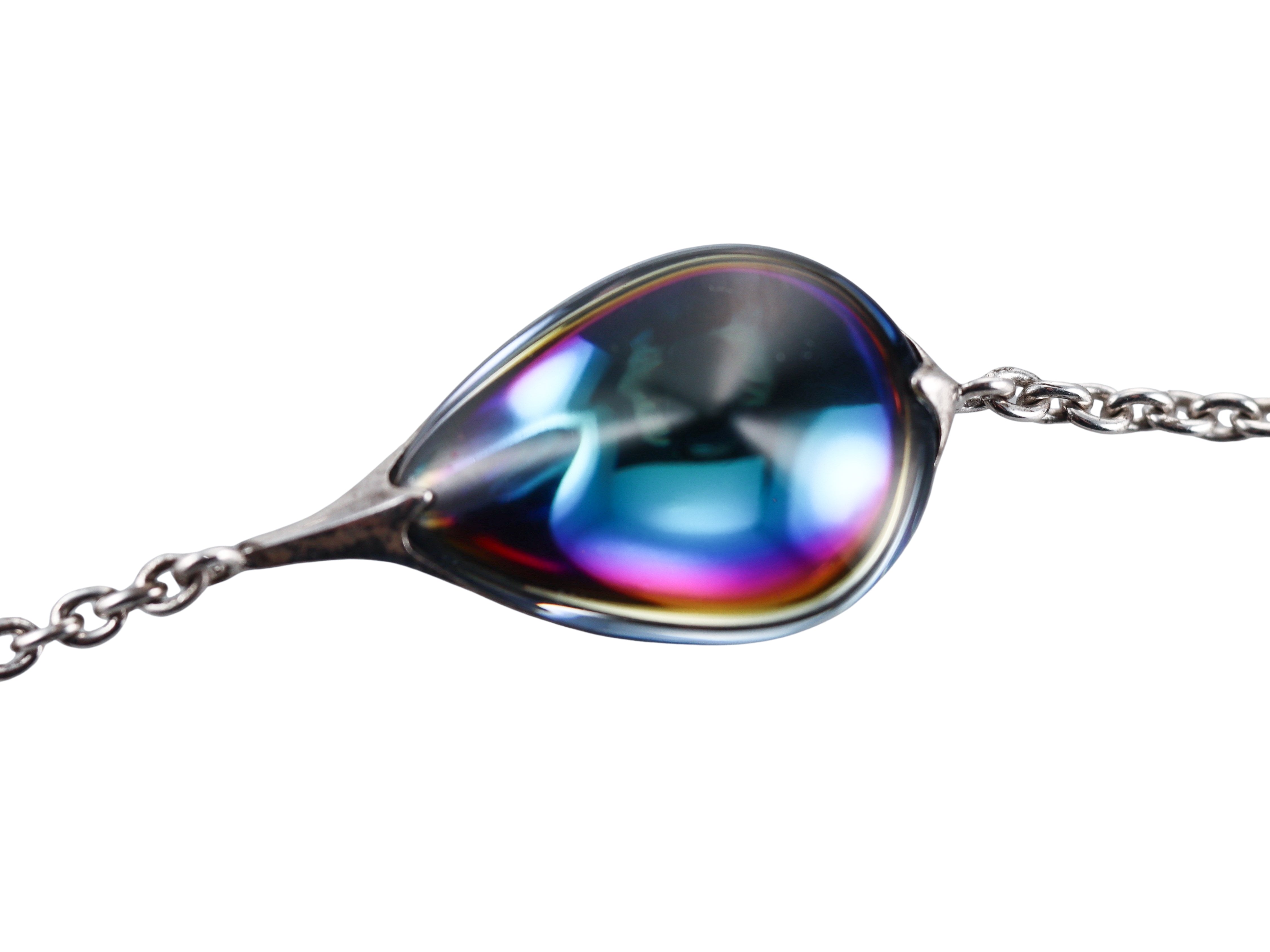 Baccarat Sterling Silver Fleur De Psydelic Crystal Station Necklace 2608369