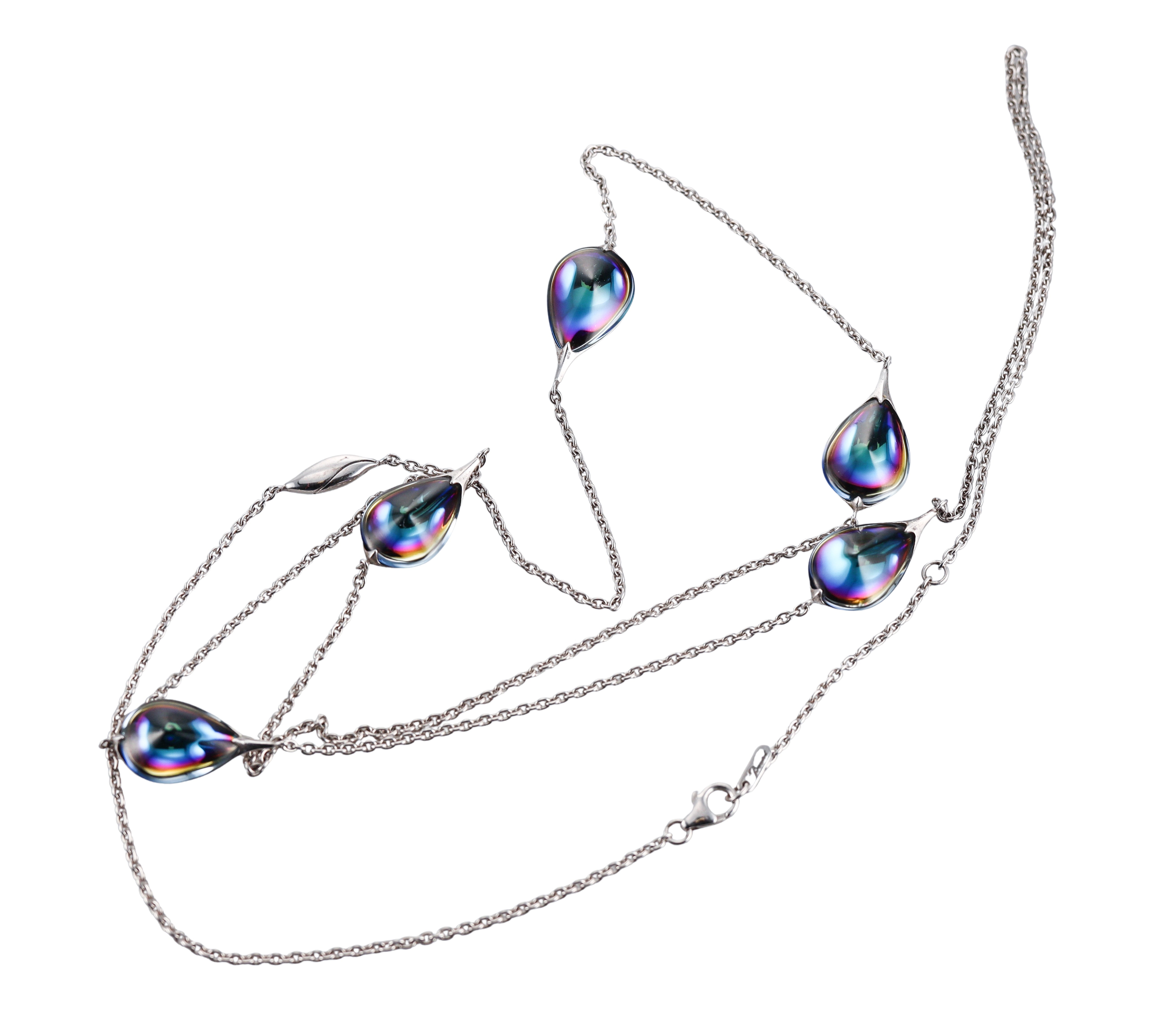 Baccarat Sterling Silver Fleur De Psydelic Crystal Station Necklace 2608369