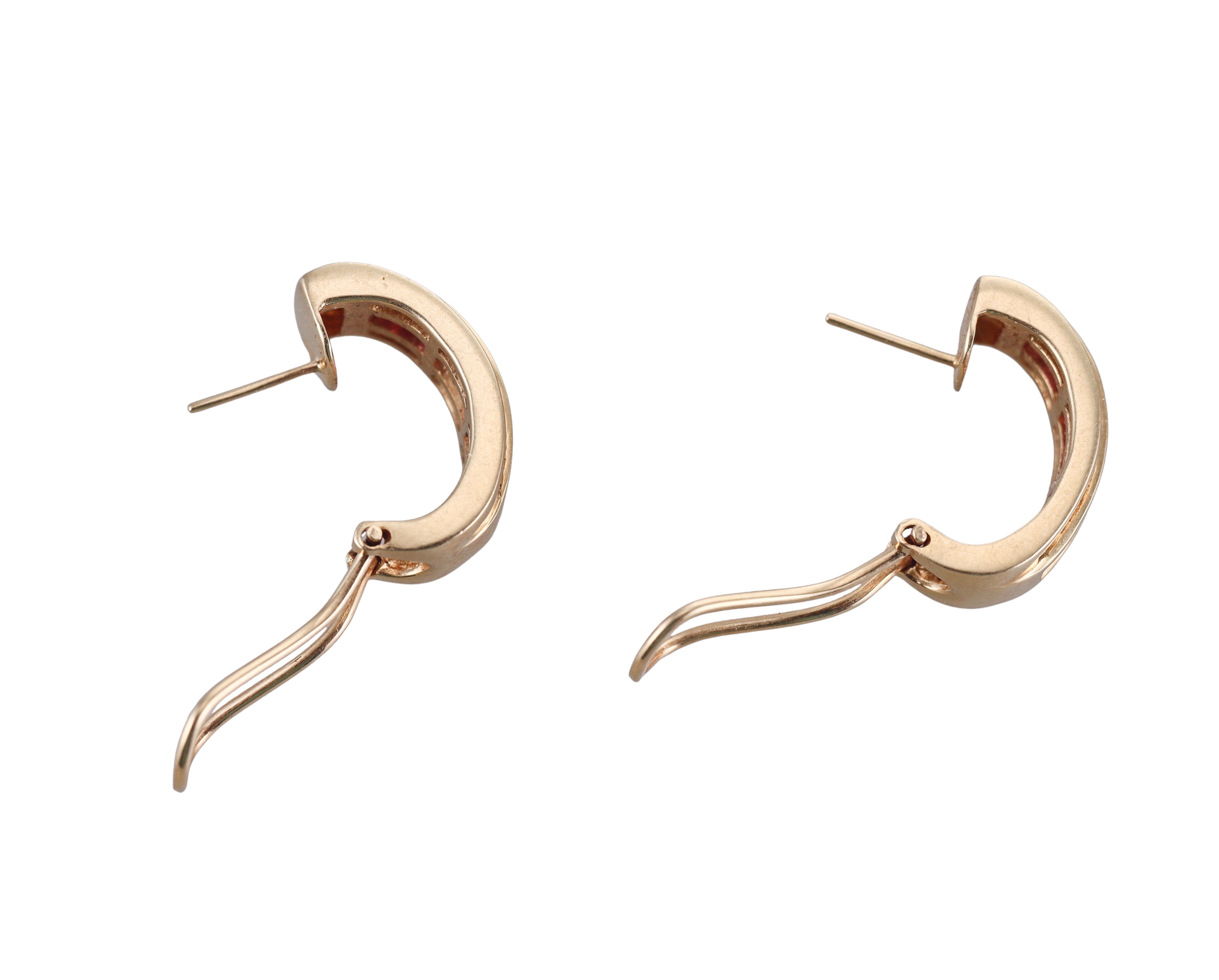 14k Yellow gold Rubies Diamond Hoop Earrings