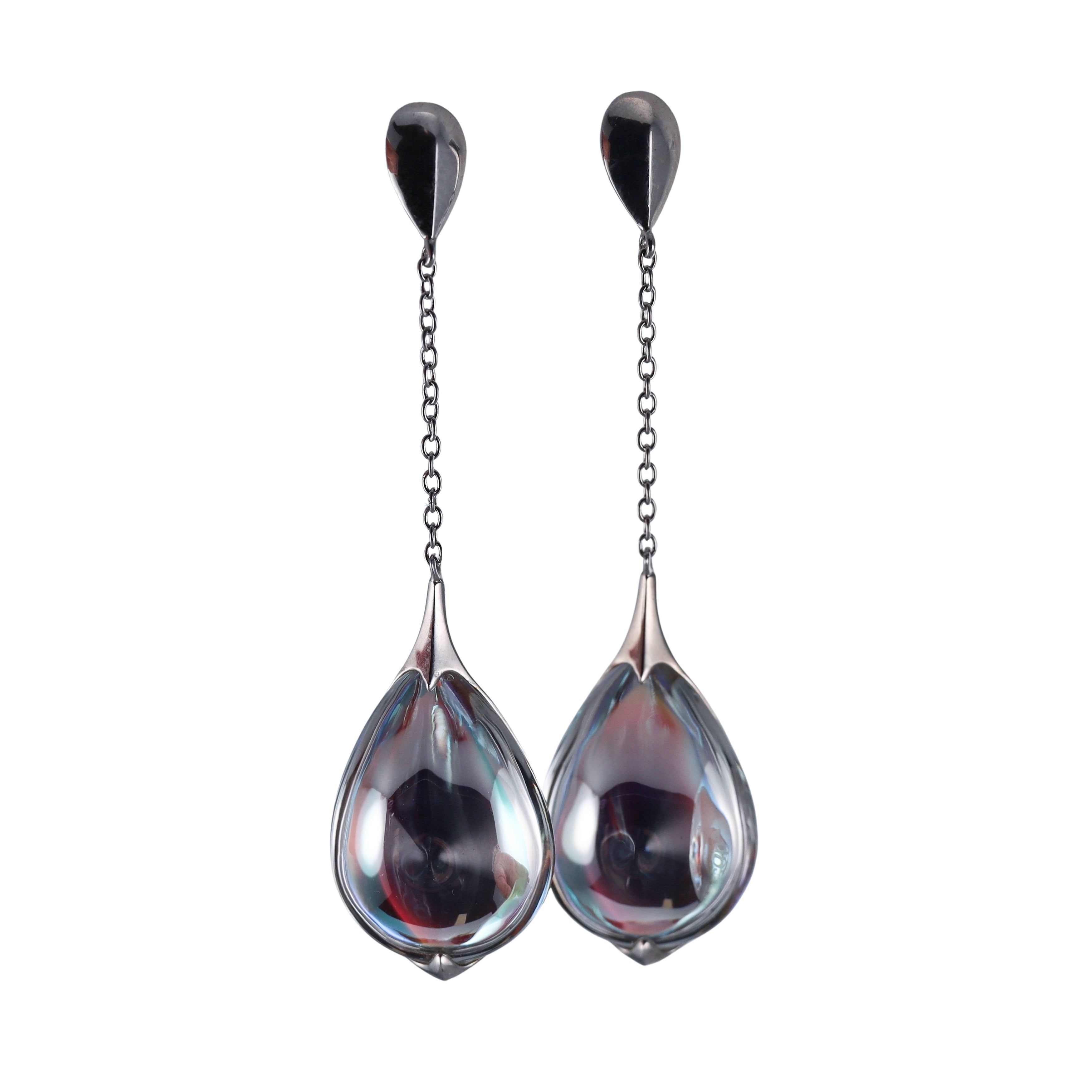 Baccarat Fleurs De Psydelic Sterling Clear Crystal Chain Falling Drop Earrings 2609354