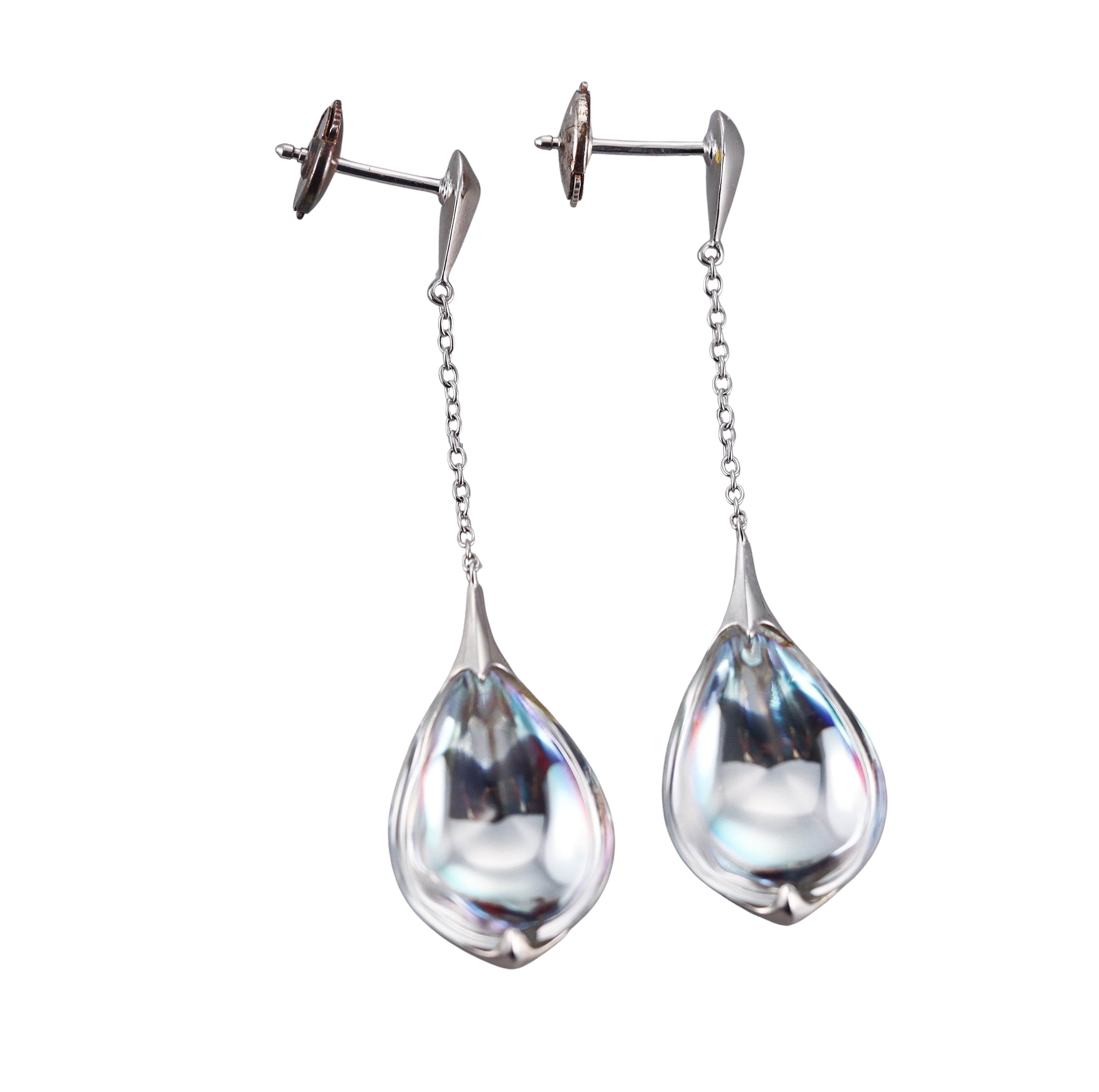Baccarat Fleurs De Psydelic Sterling Clear Crystal Chain Falling Drop Earrings 2609354