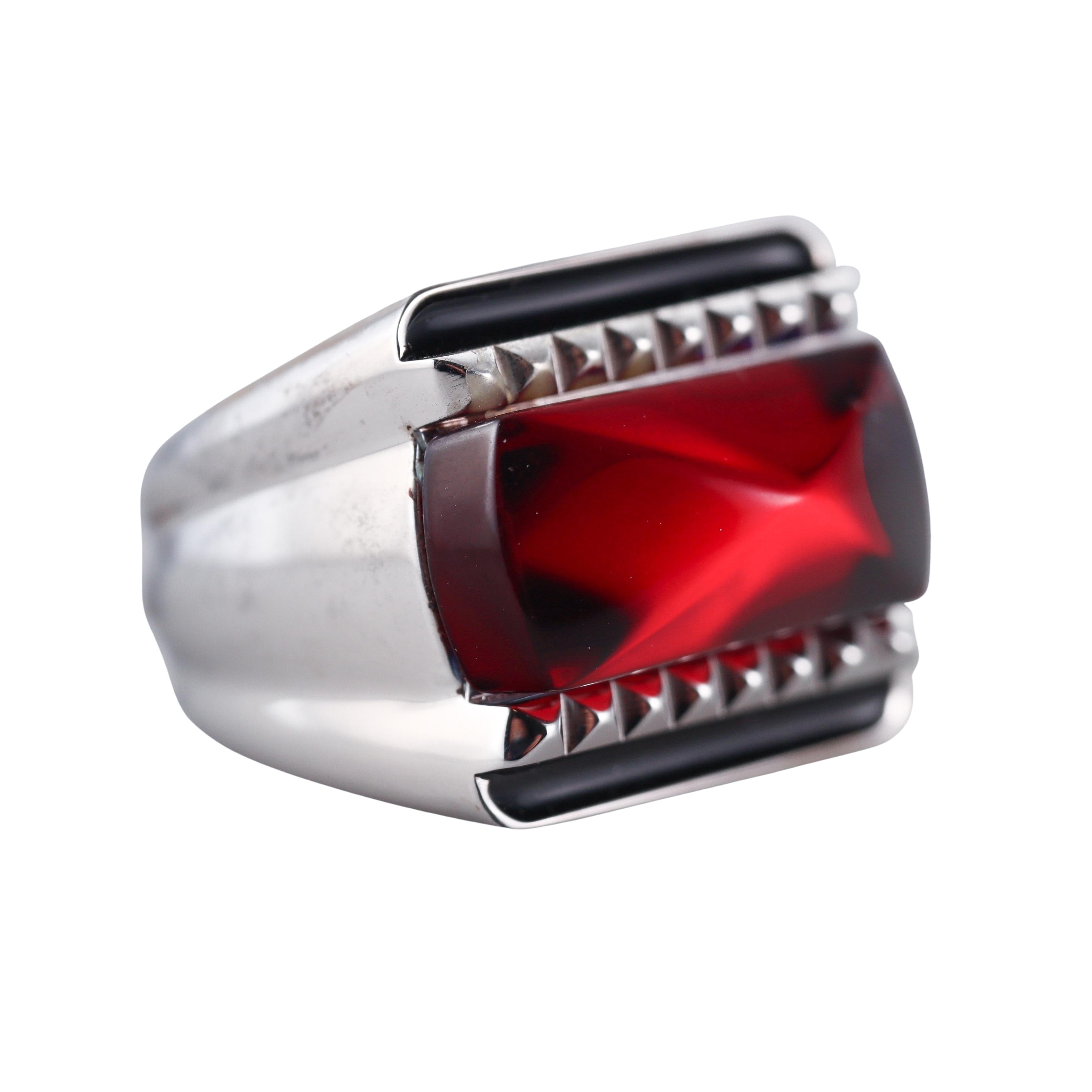 Baccarat Sterling Silver Louxor Red Crystal Ring 2808048