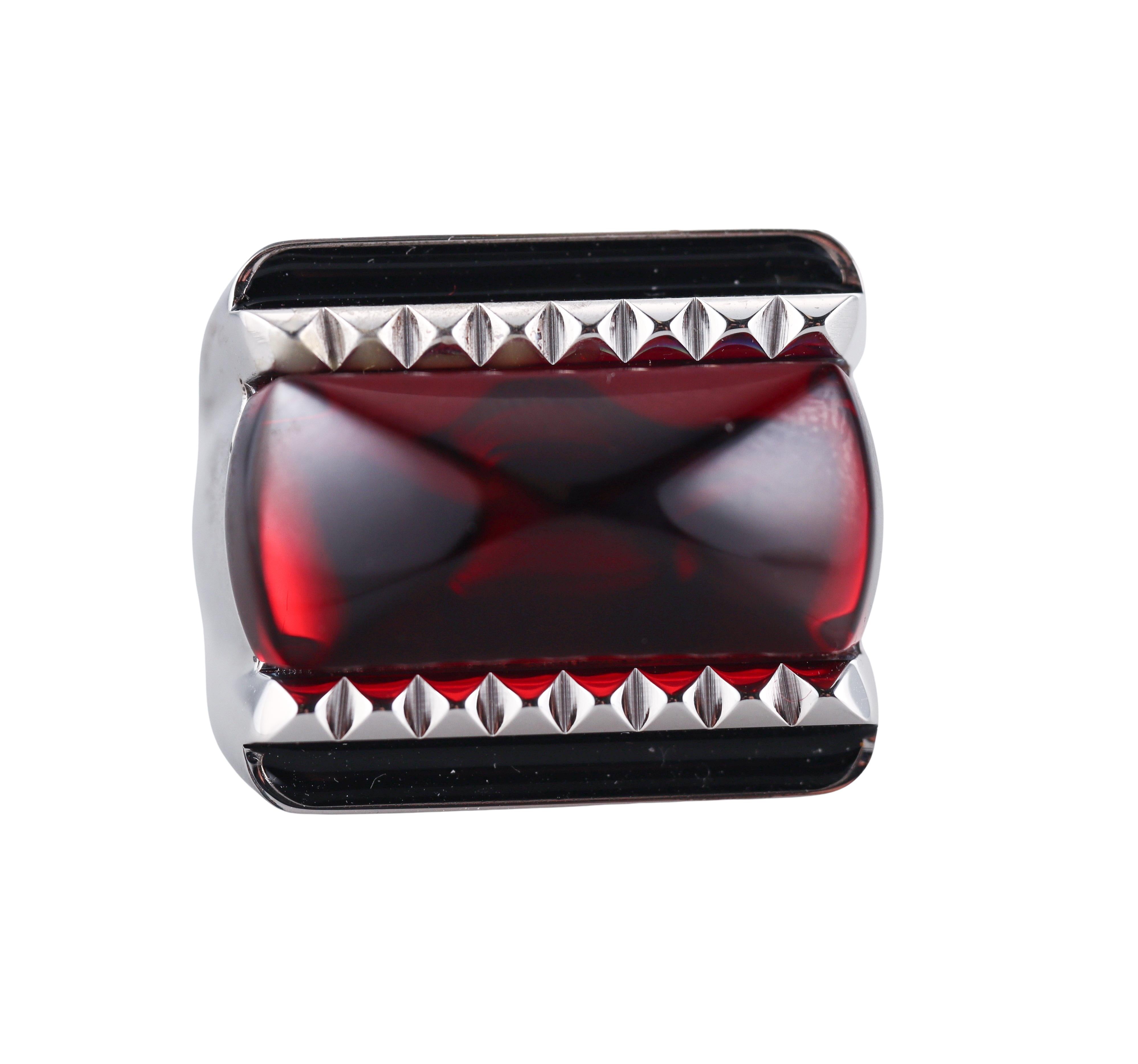 Baccarat Sterling Silver Louxor Red Crystal Ring 2808048