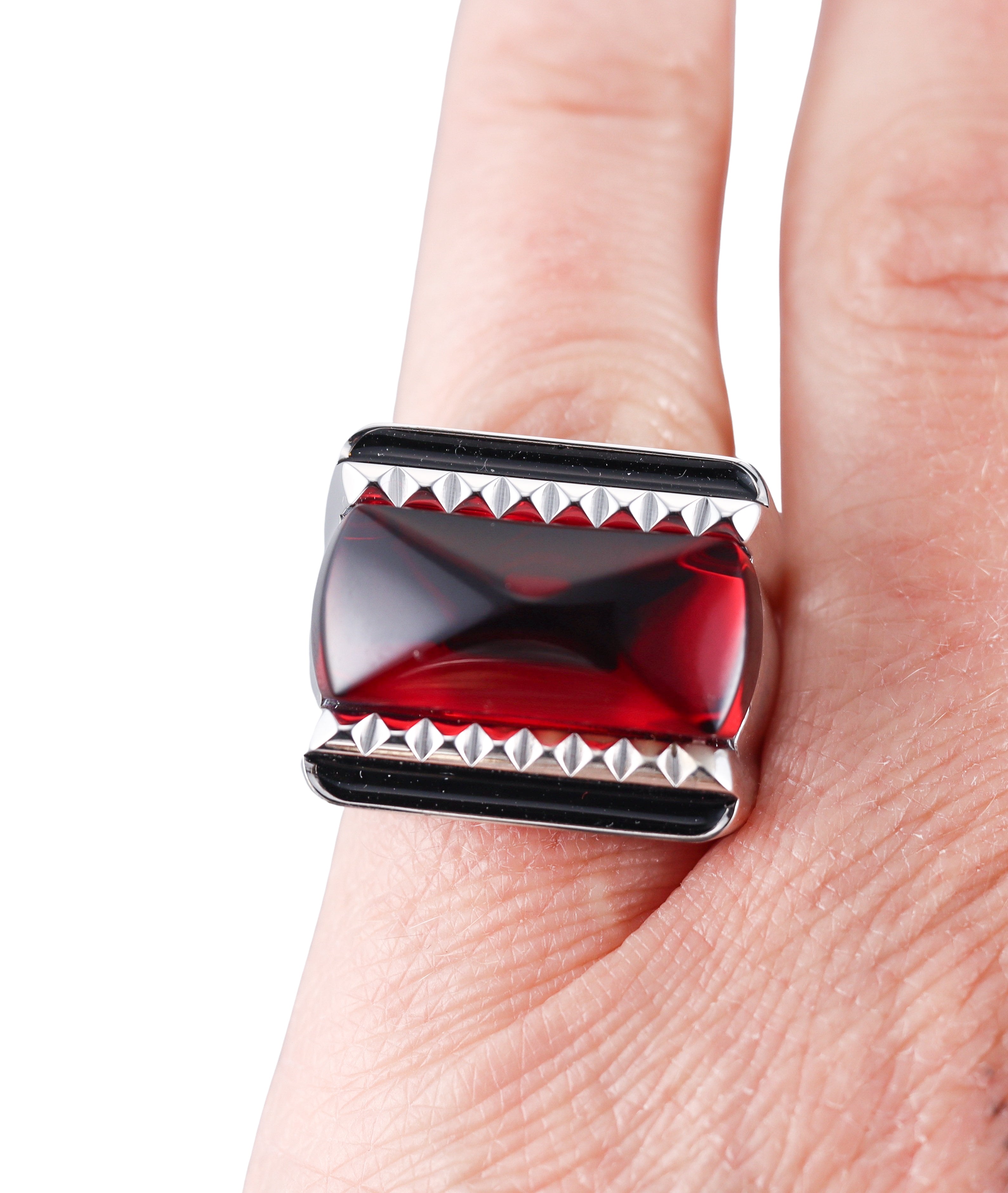 Baccarat Sterling Silver Louxor Red Crystal Ring 2808049