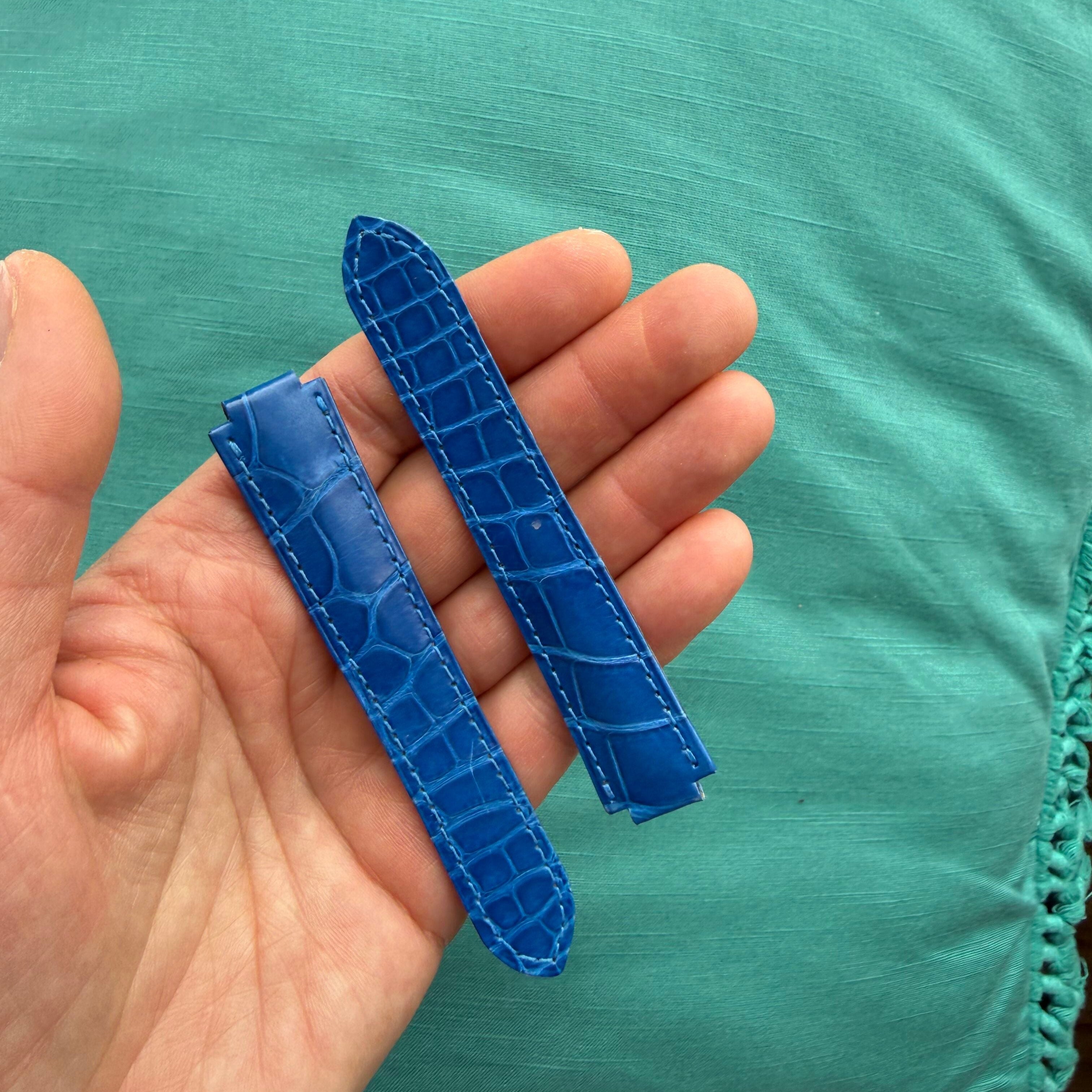 Authentic Cartier Balloon Bleu Blue Alligator Watch Strap Band 18mm KD2HXN04