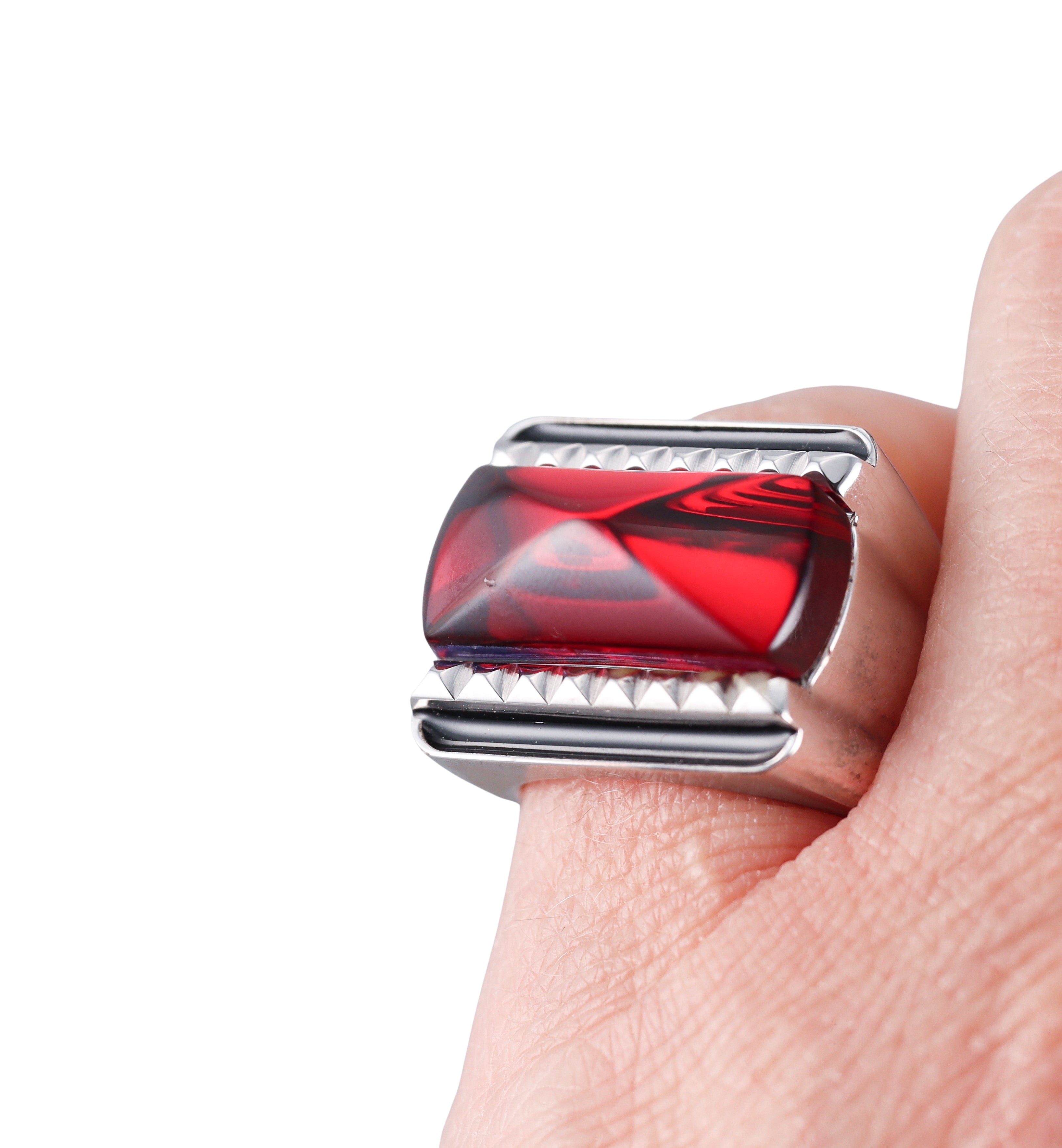 Baccarat Sterling Silver Louxor Red Crystal Ring 2808049
