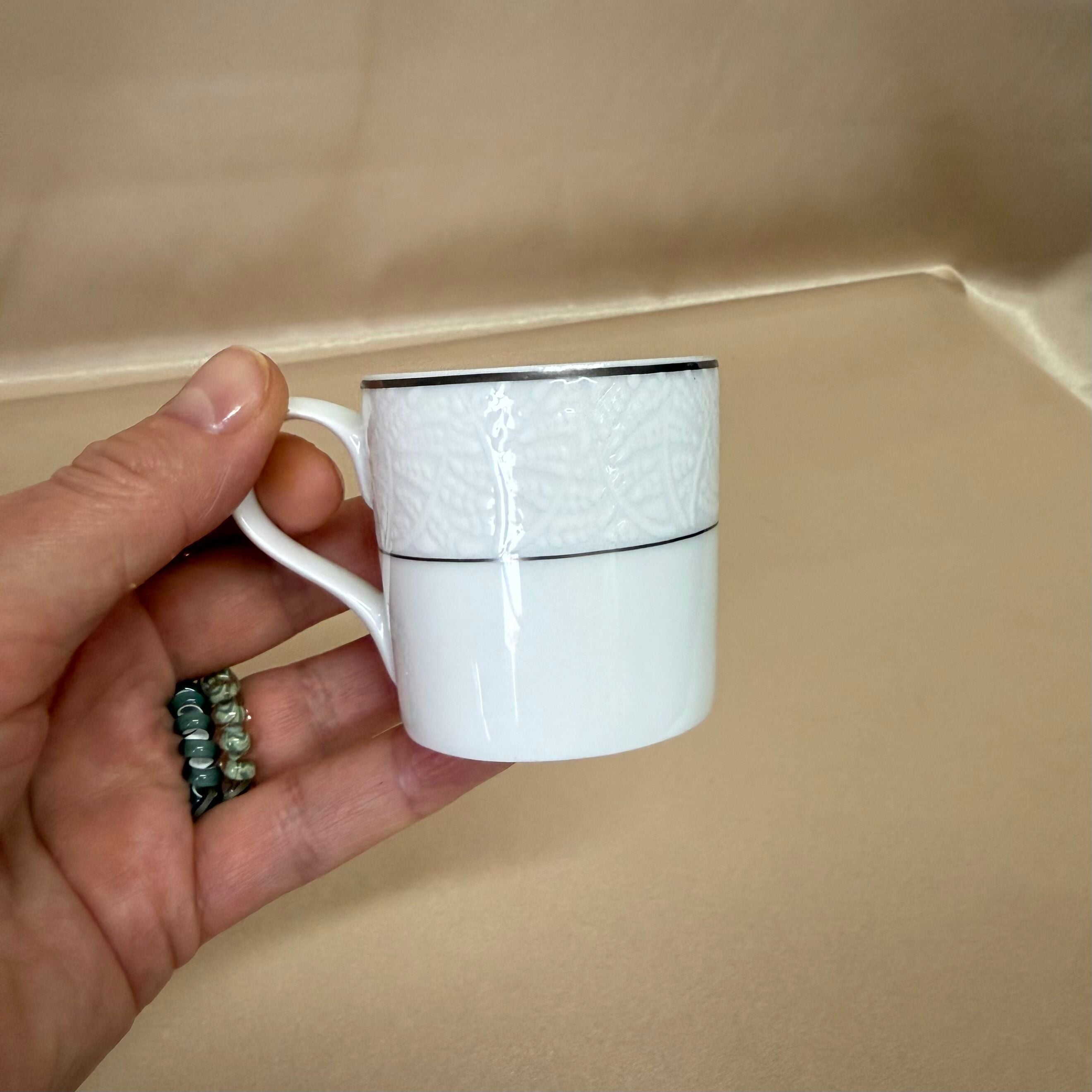 Lalique Damasse Limoges Platine Espresso Cup & Saucer