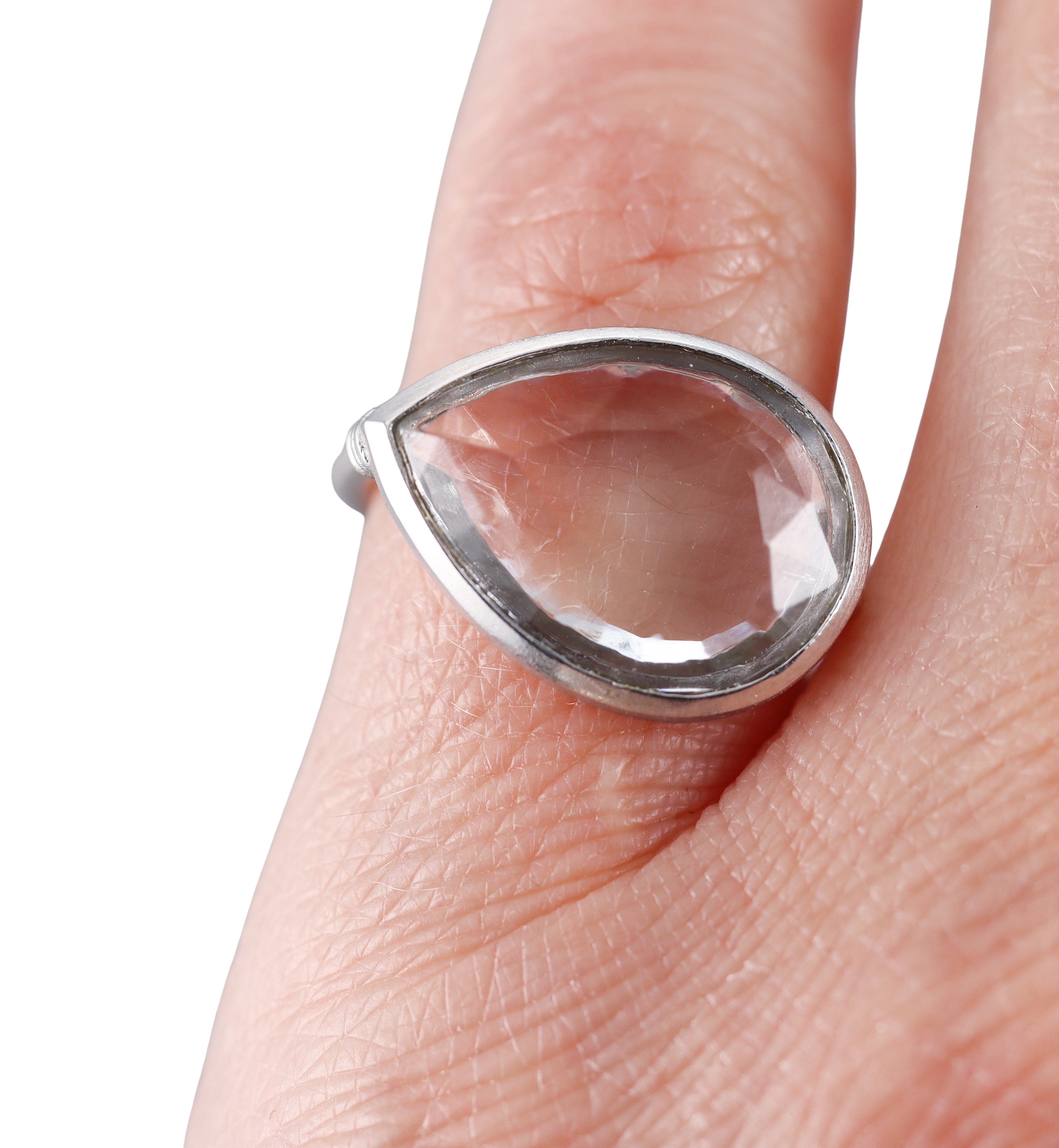 Baccarat Marie Helene de Taillac Sterling Silver Pear Shaped Crystal Ring 2811998