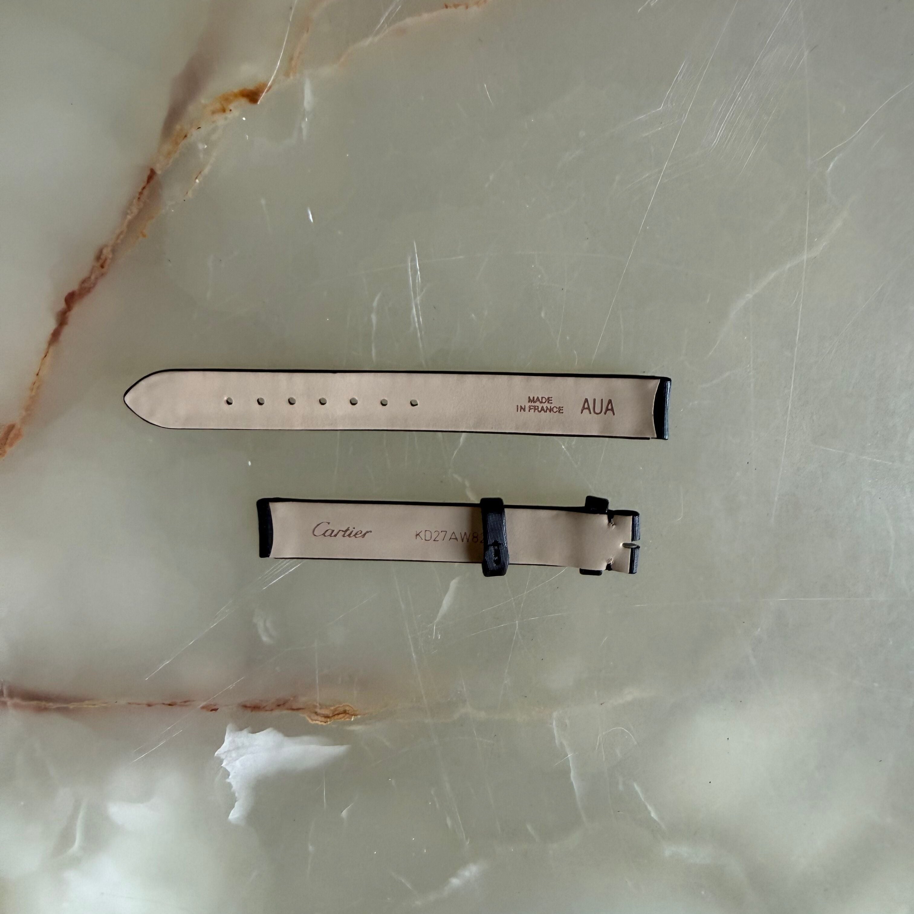 Authentic Cartier Black Satin & Leather Watch Strap Band 11.65mm KD27AW82