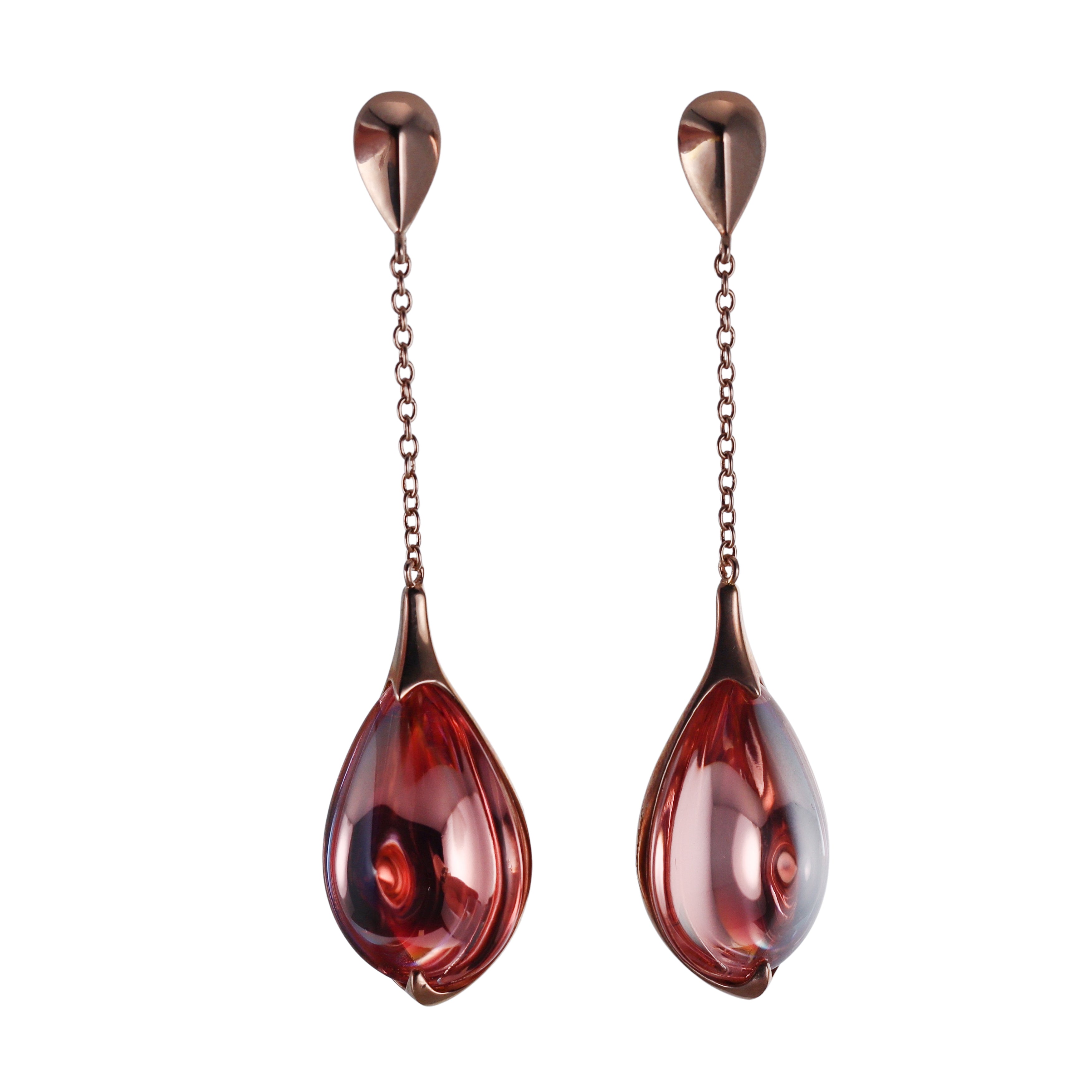 Baccarat 18k Rose Gold Vermeil Sterling Silver Pink Crystal Falling Drop Earrings 2806967
