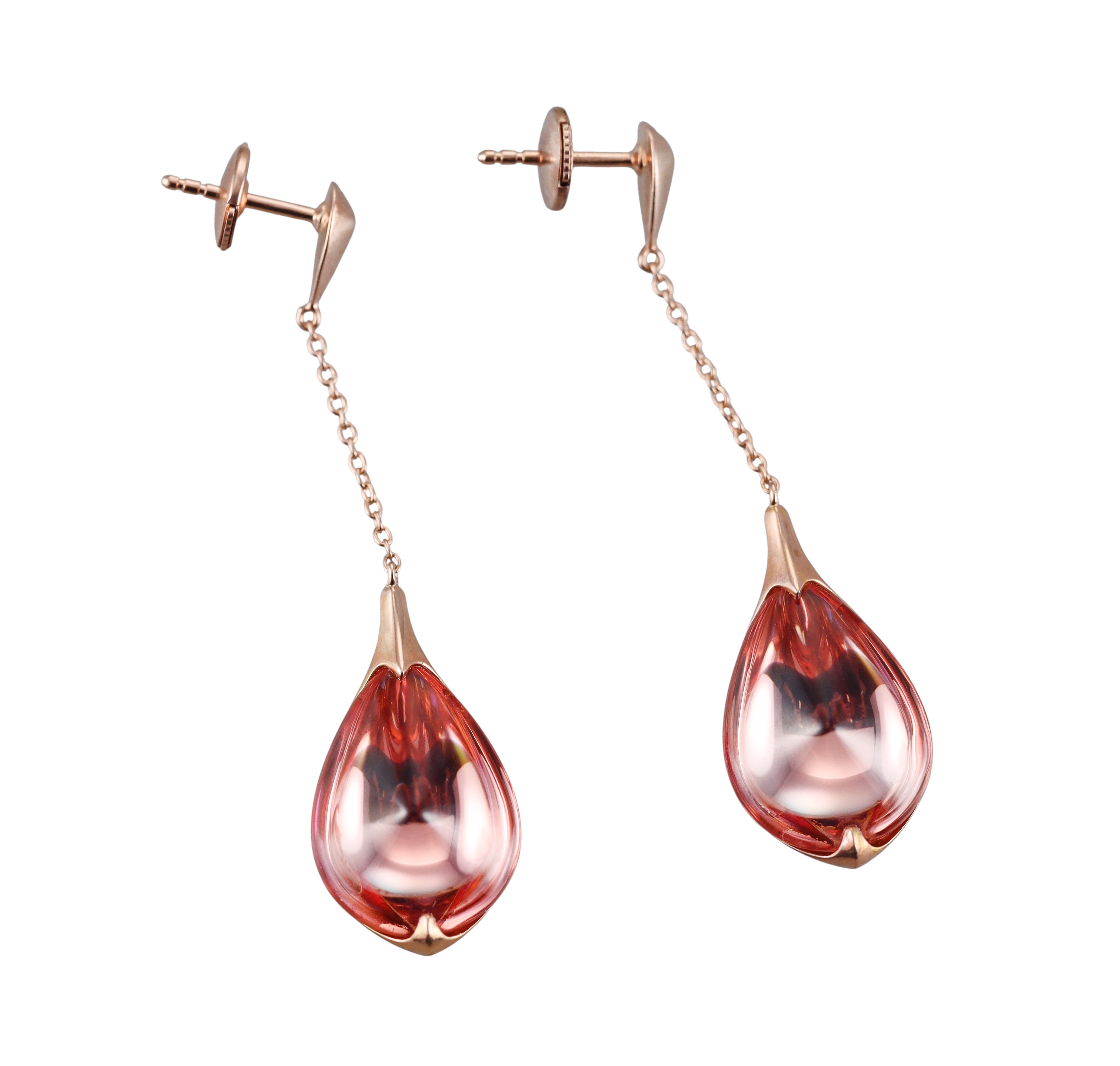 Baccarat 18k Rose Gold Vermeil Sterling Silver Pink Crystal Falling Drop Earrings 2806967