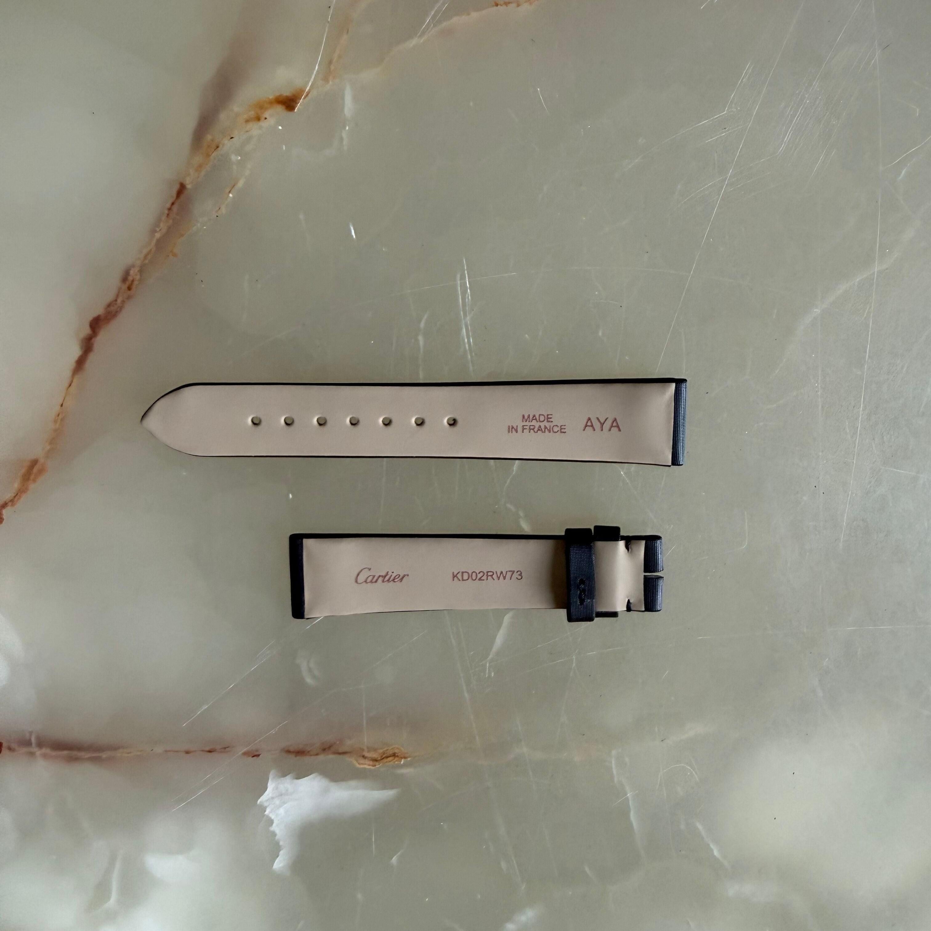 Authentic Cartier Black Satin & Leather Watch Strap Band 15.65mm KD02RW73