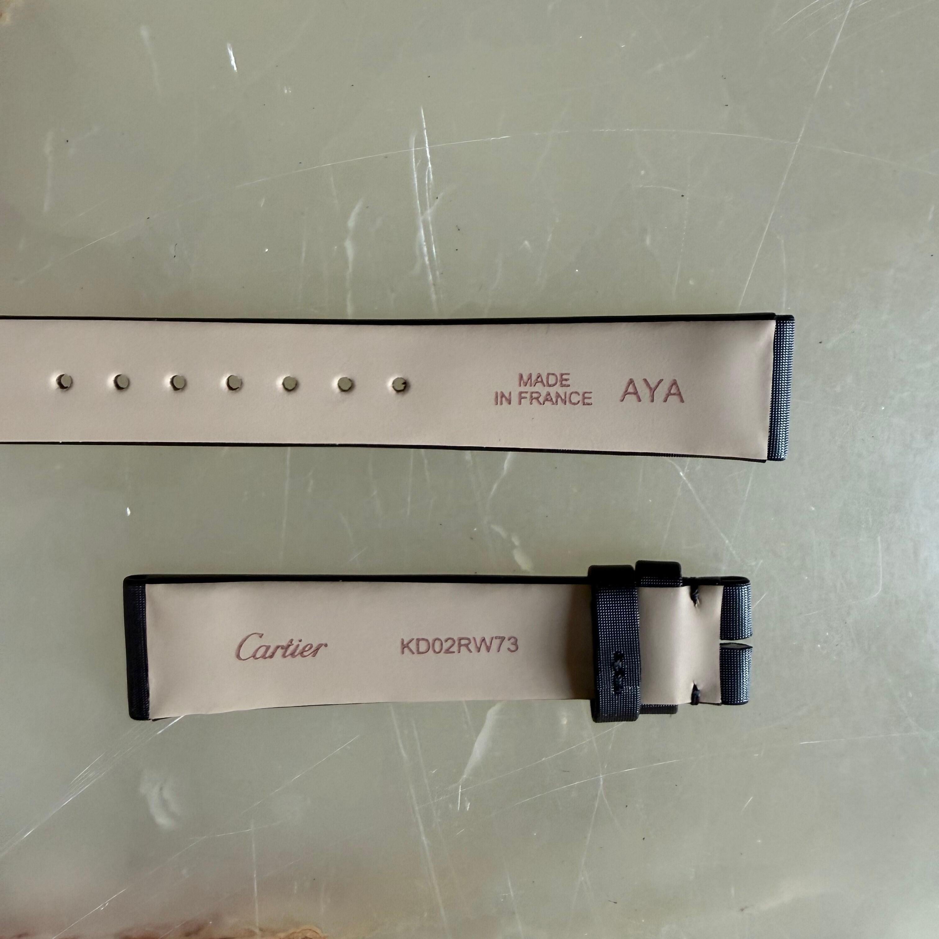 Authentic Cartier Black Satin & Leather Watch Strap Band 15.65mm KD02RW73