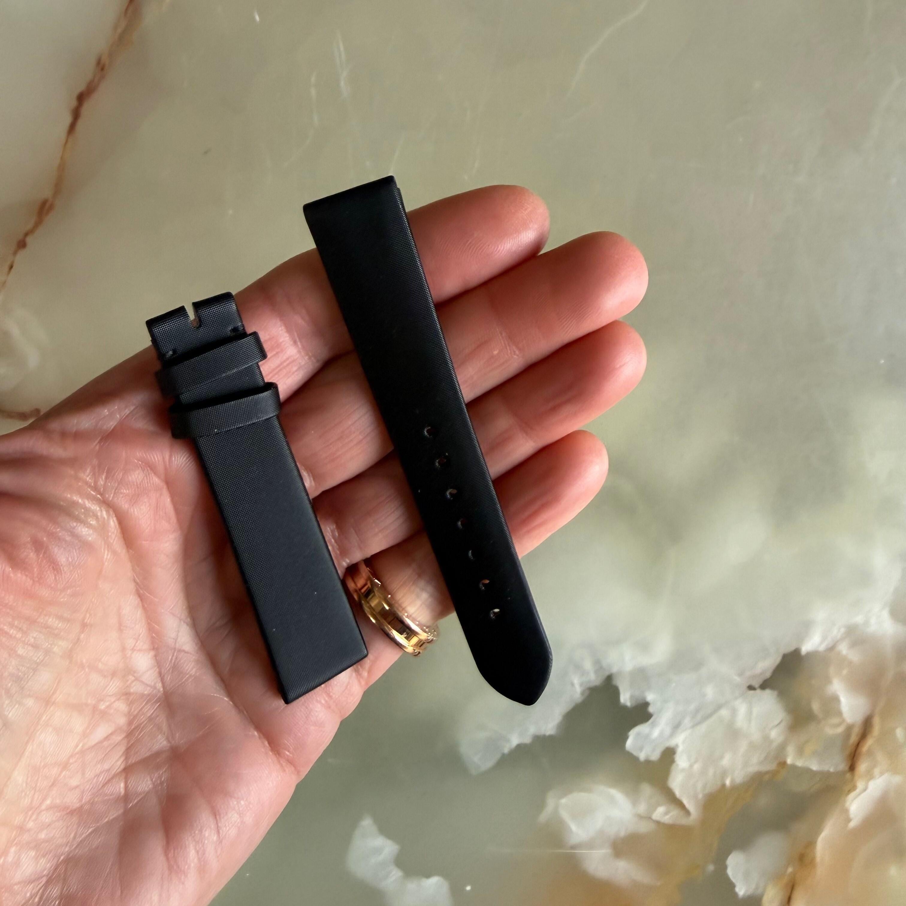 Authentic Cartier Black Satin & Leather Watch Strap Band 15.65mm KD02RW73
