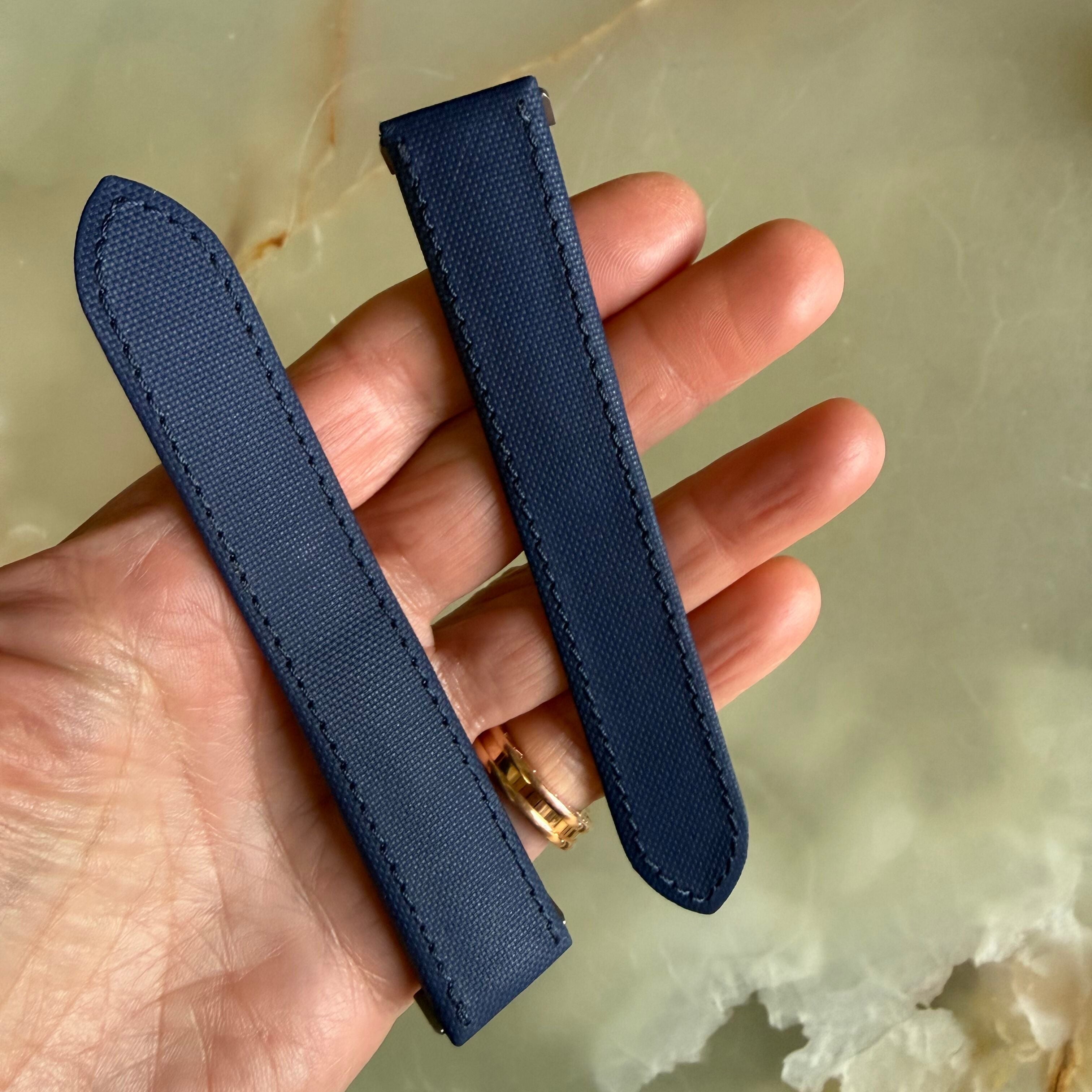Authentic Cartier Blue Canvas & Leather Quick Release Watch Strap Band 20mm KD82JAKA-S18