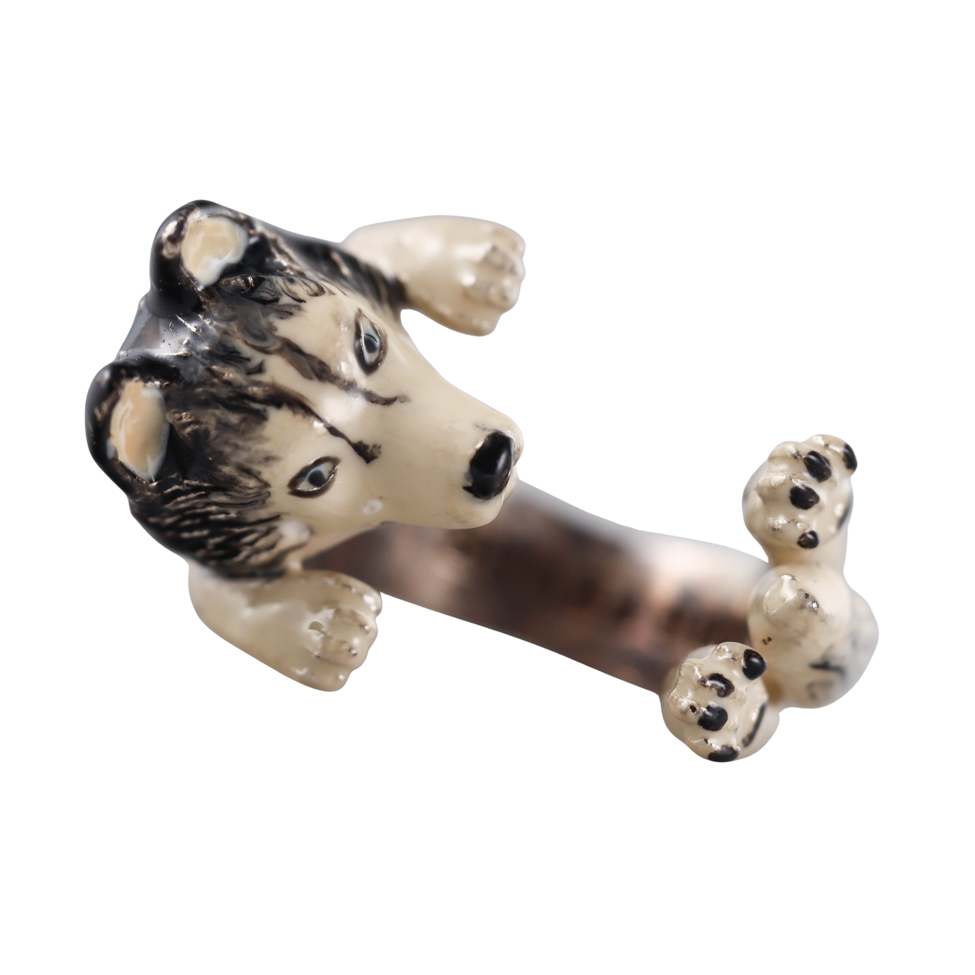 Dog Fever Enameled Sterling Silver Siberian Husky Ring