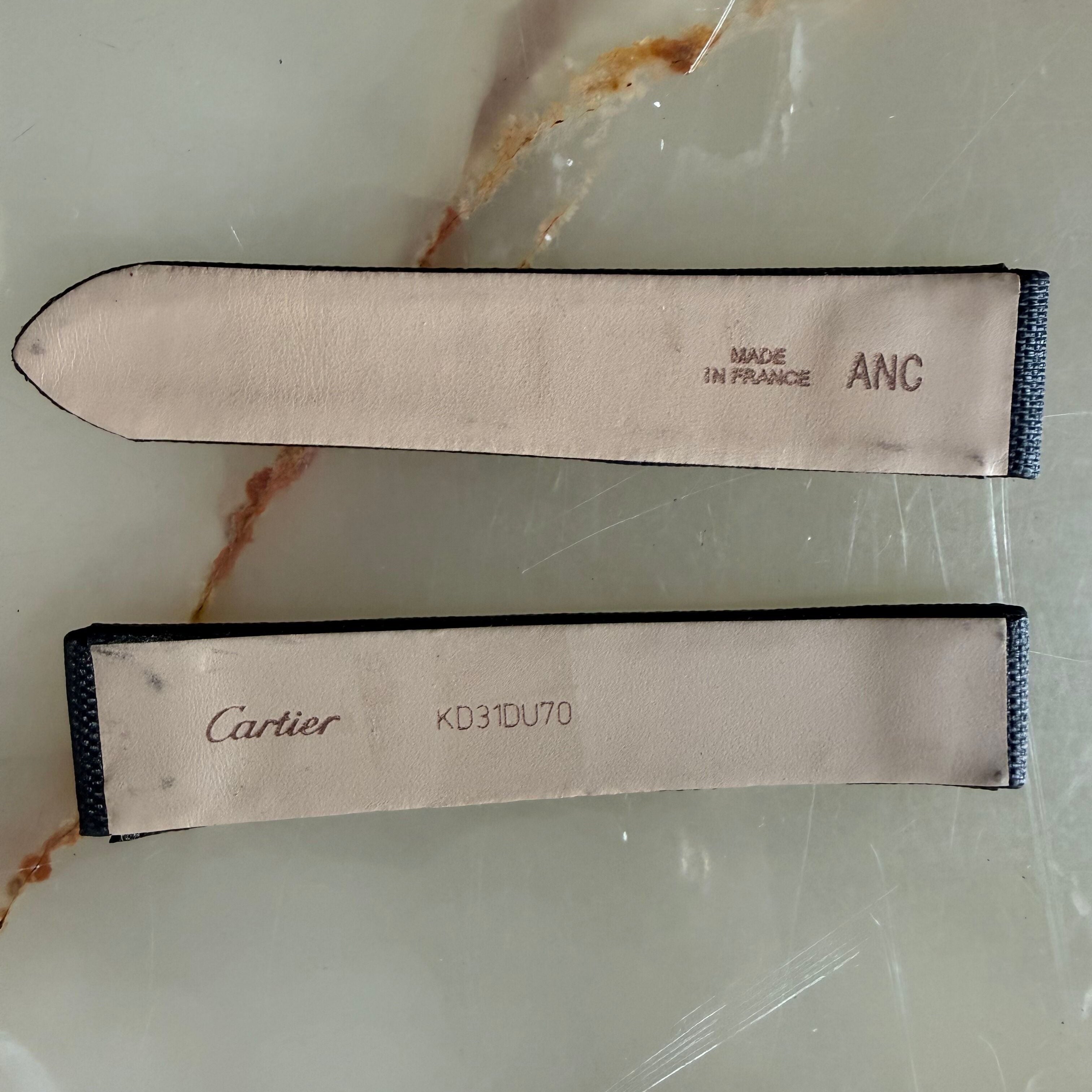 Authentic Cartier Black Satin & Leather Watch Strap Band 18mm KD31DU70
