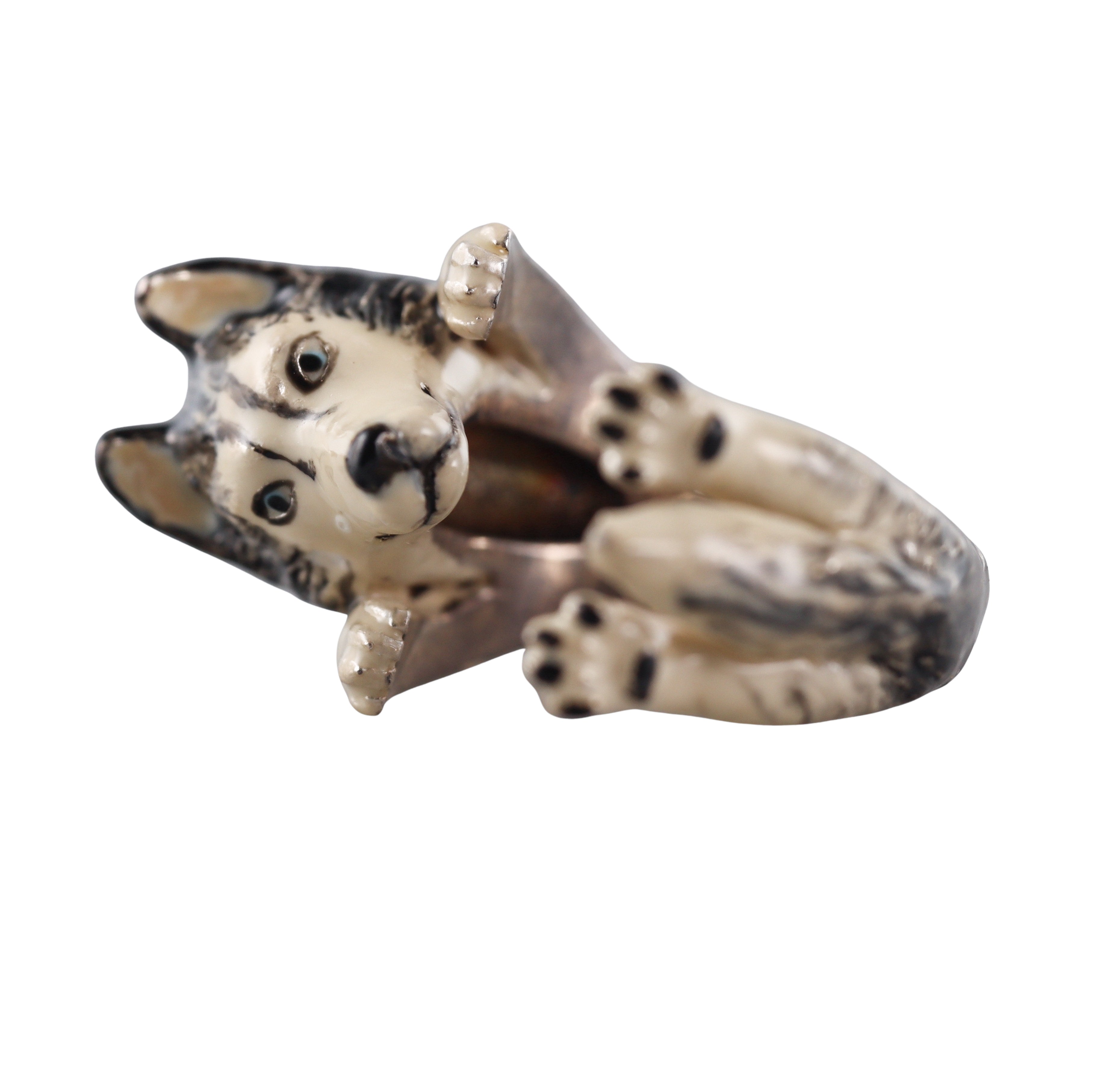 Dog Fever Enameled Sterling Silver Siberian Husky Ring