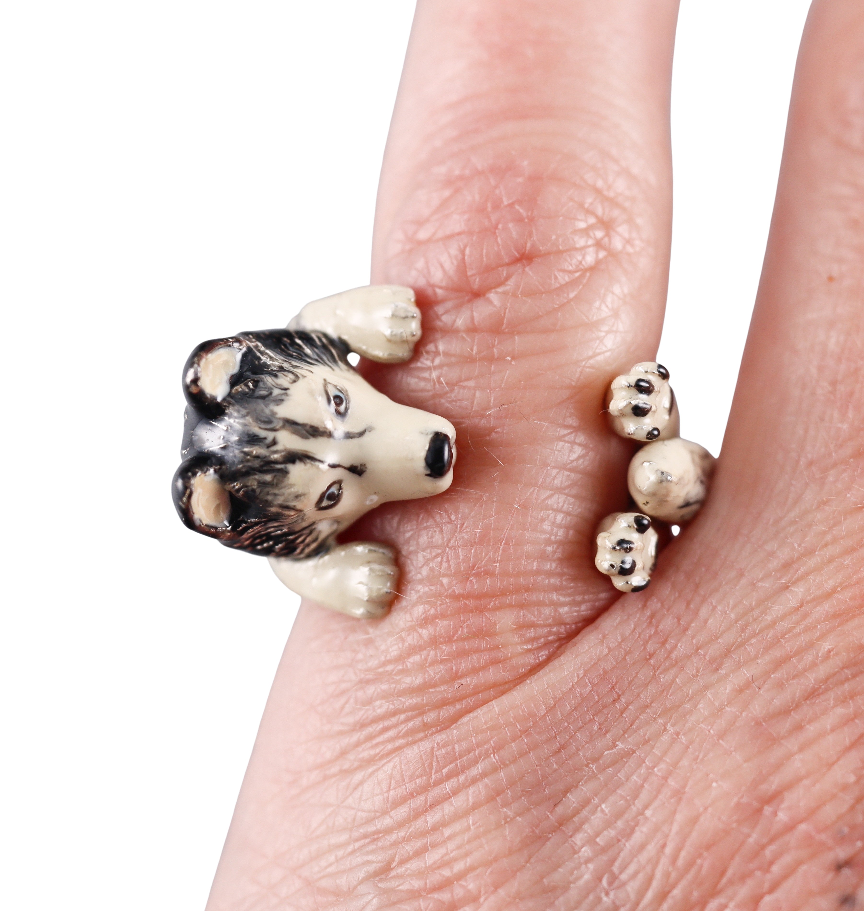 Dog Fever Enameled Sterling Silver Siberian Husky Ring