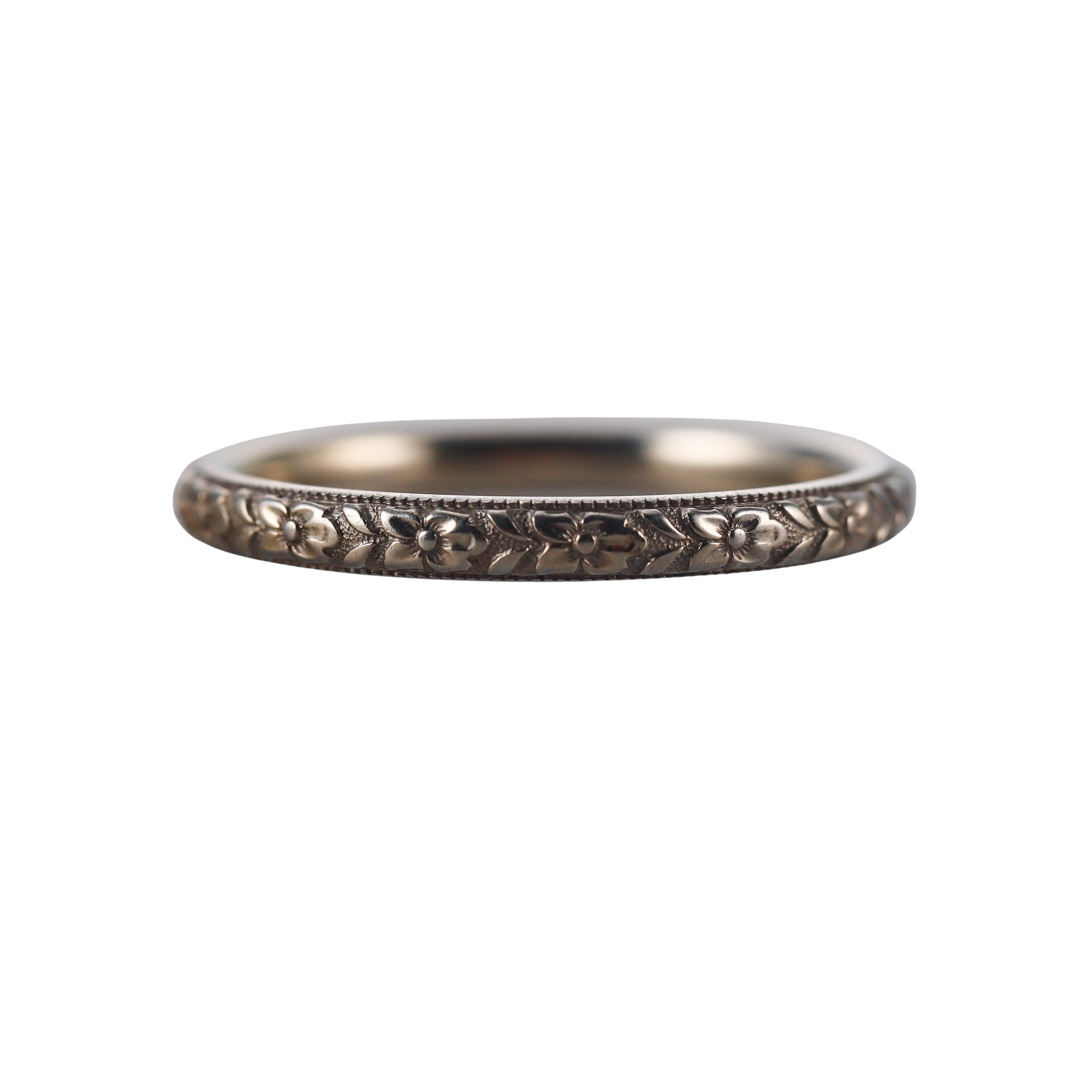 Art Deco Blossom 18k Gold Wedding Band Ring