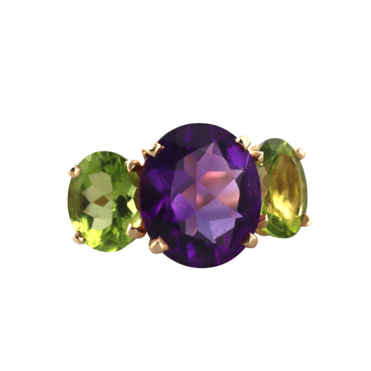 14k Yellow Gold Peridot Amethyst Cocktail Ring