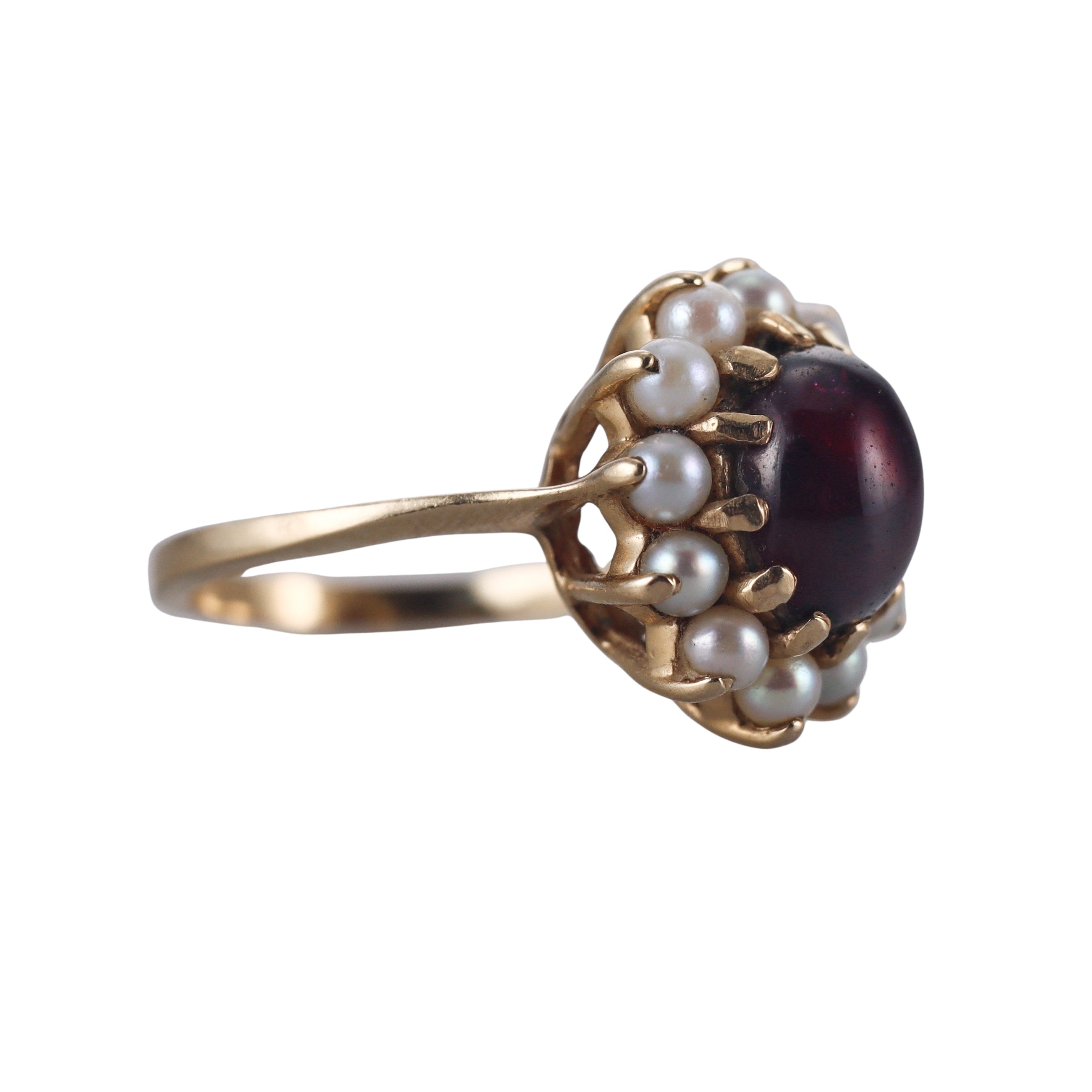 14k Yellow Gold Garnet Pearls Ring
