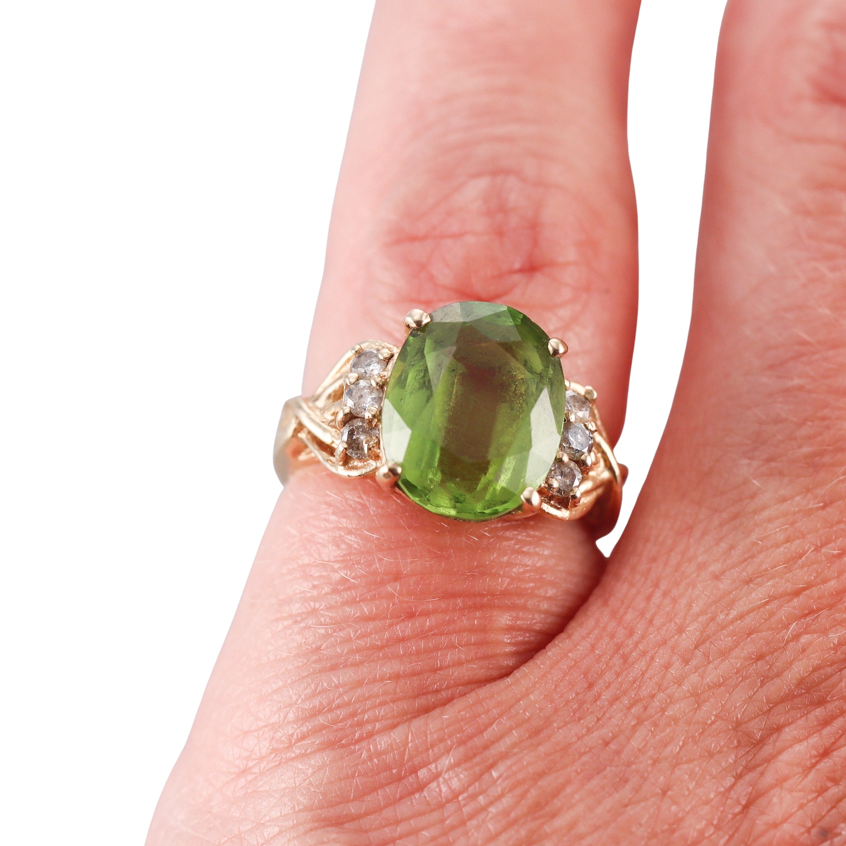 14k Yellow Gold Peridot Diamond Ring