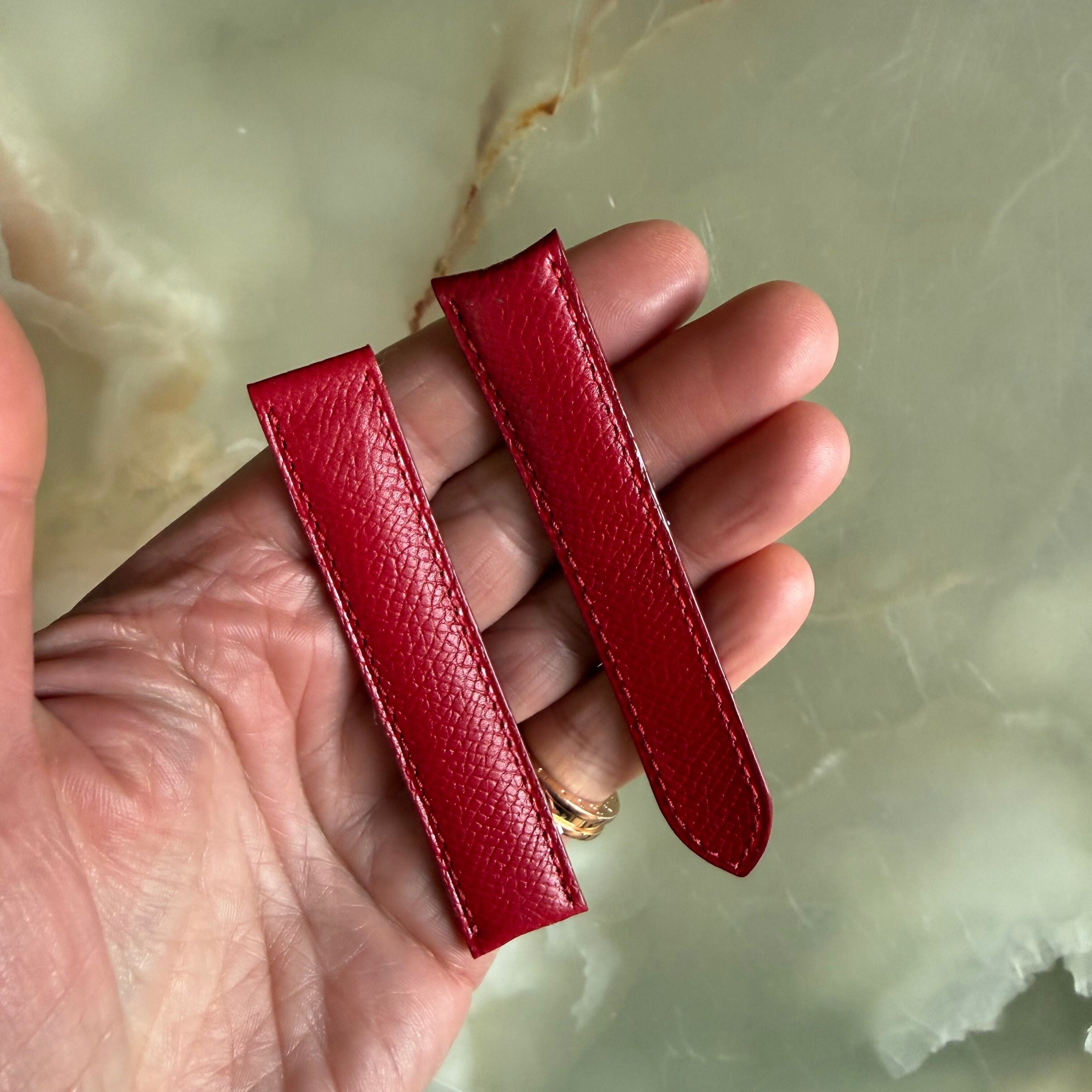 Authentic Cartier Red Calfskin Watch Strap Band 17mm KD52D416