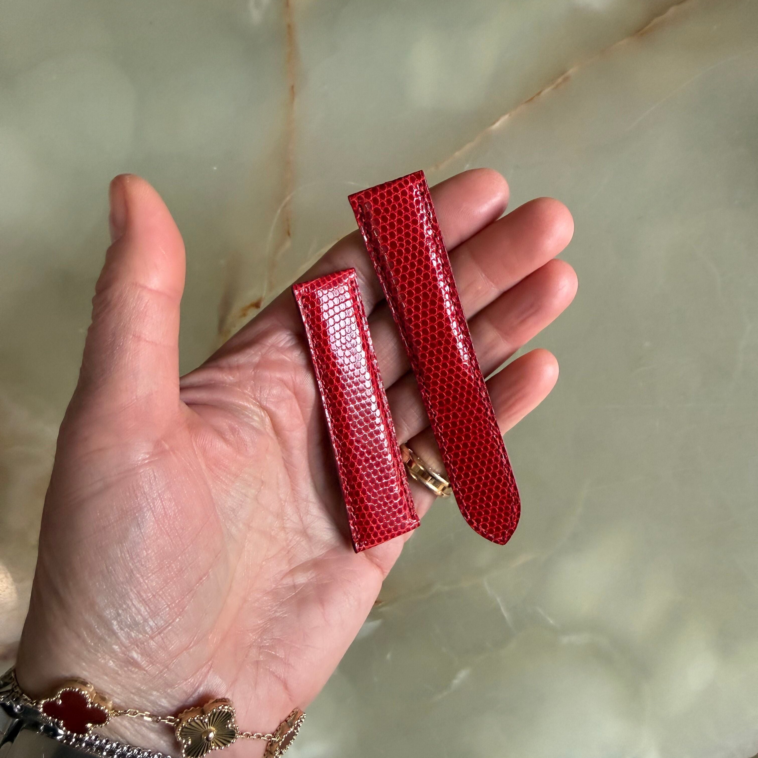 Authentic Cartier Red Lizard Watch Strap Band 20mm KD18H212-S26