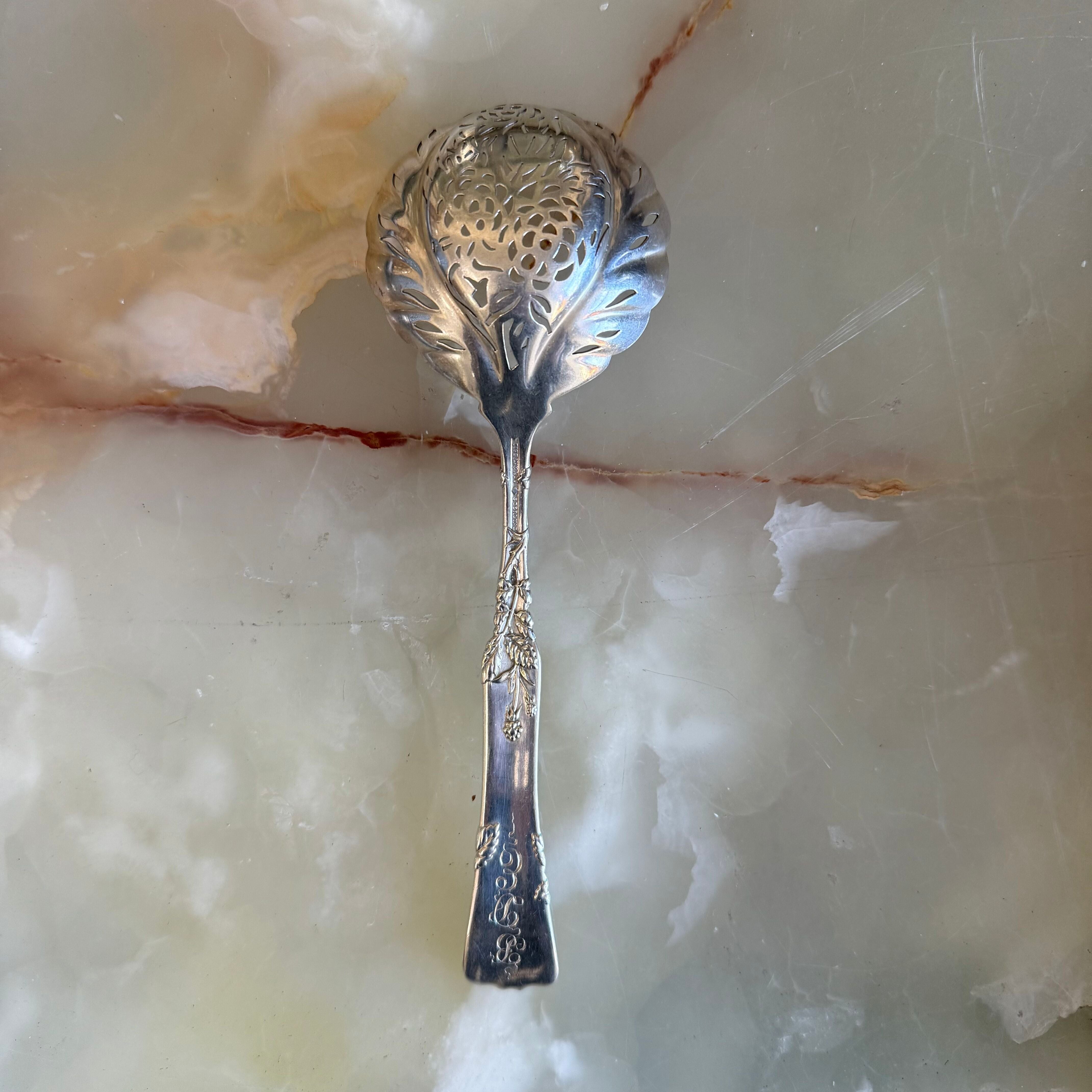 Tiffany & Co Raspberry Vine Sterling Silver Sugar Sifter Spoon