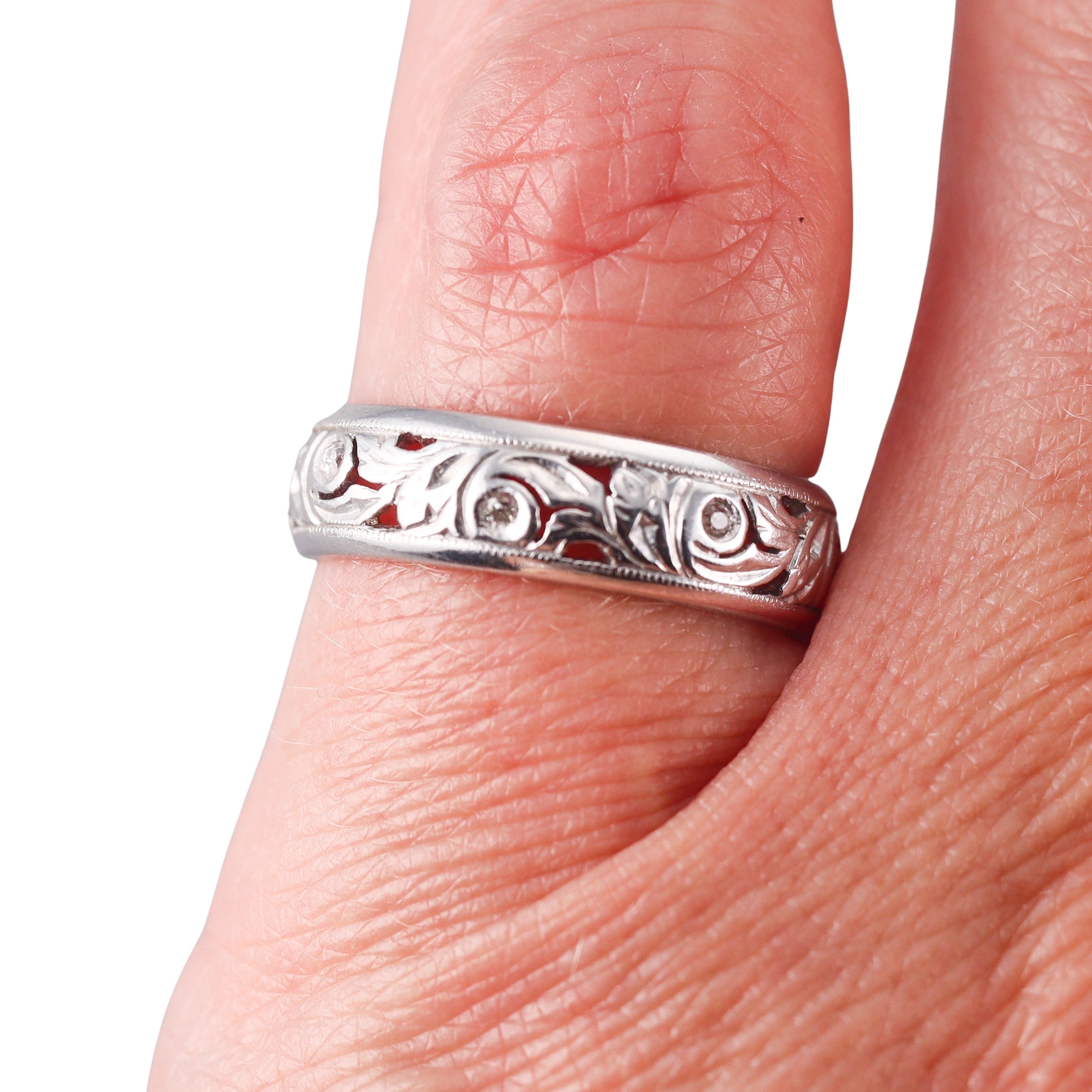 Art Deco Platinum Diamond Wedding Band Ring