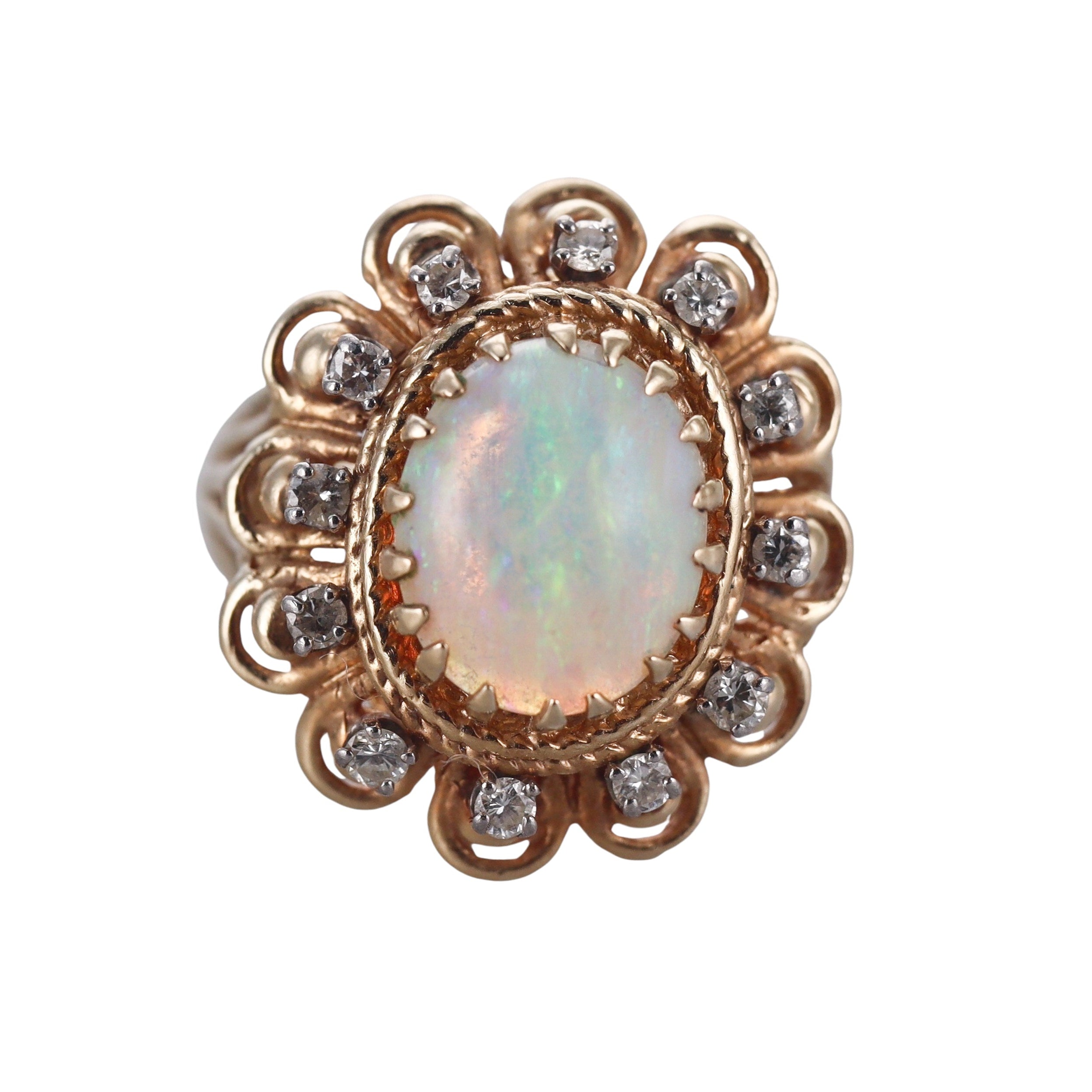 14k Gold Diamond Opal Ring