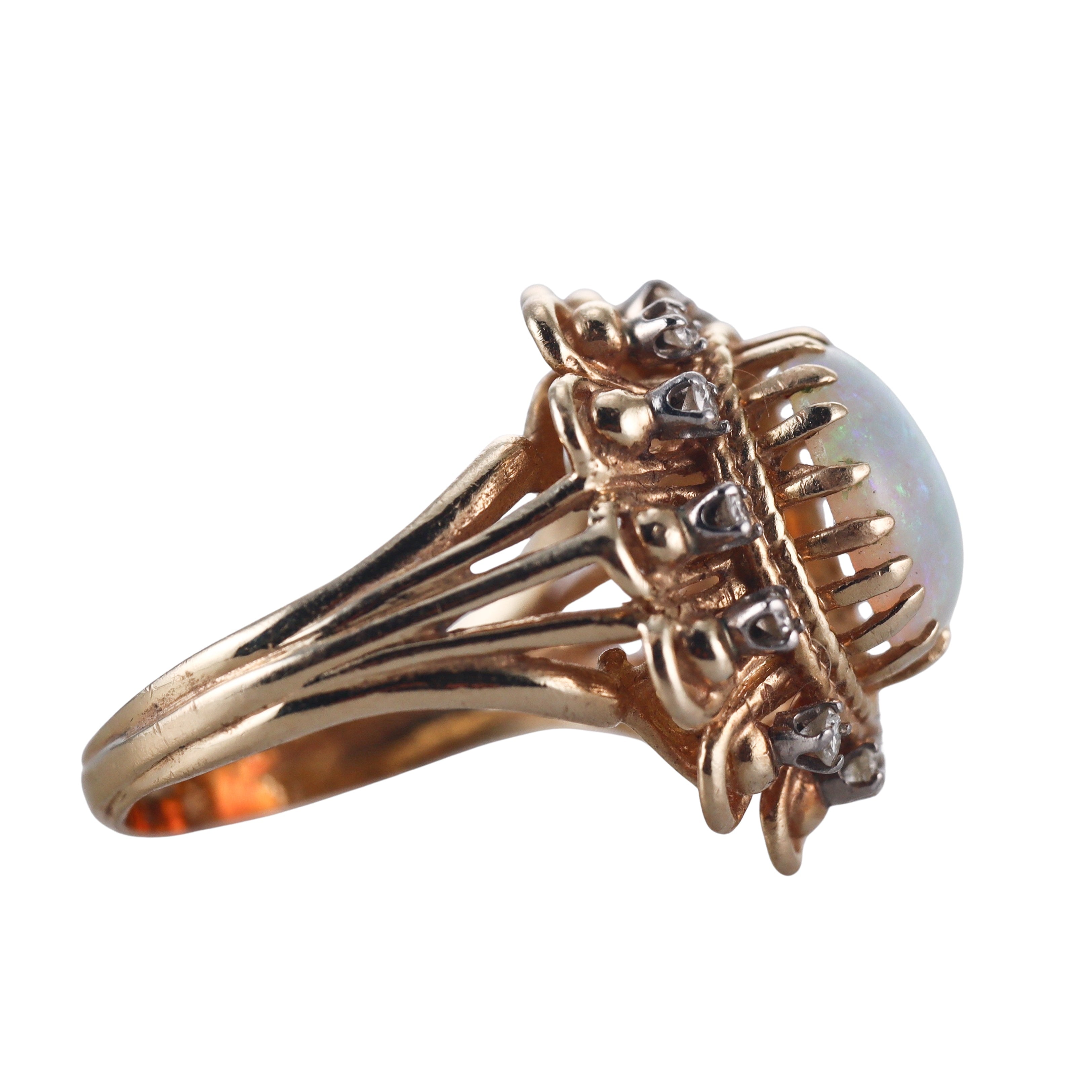 14k Gold Diamond Opal Ring