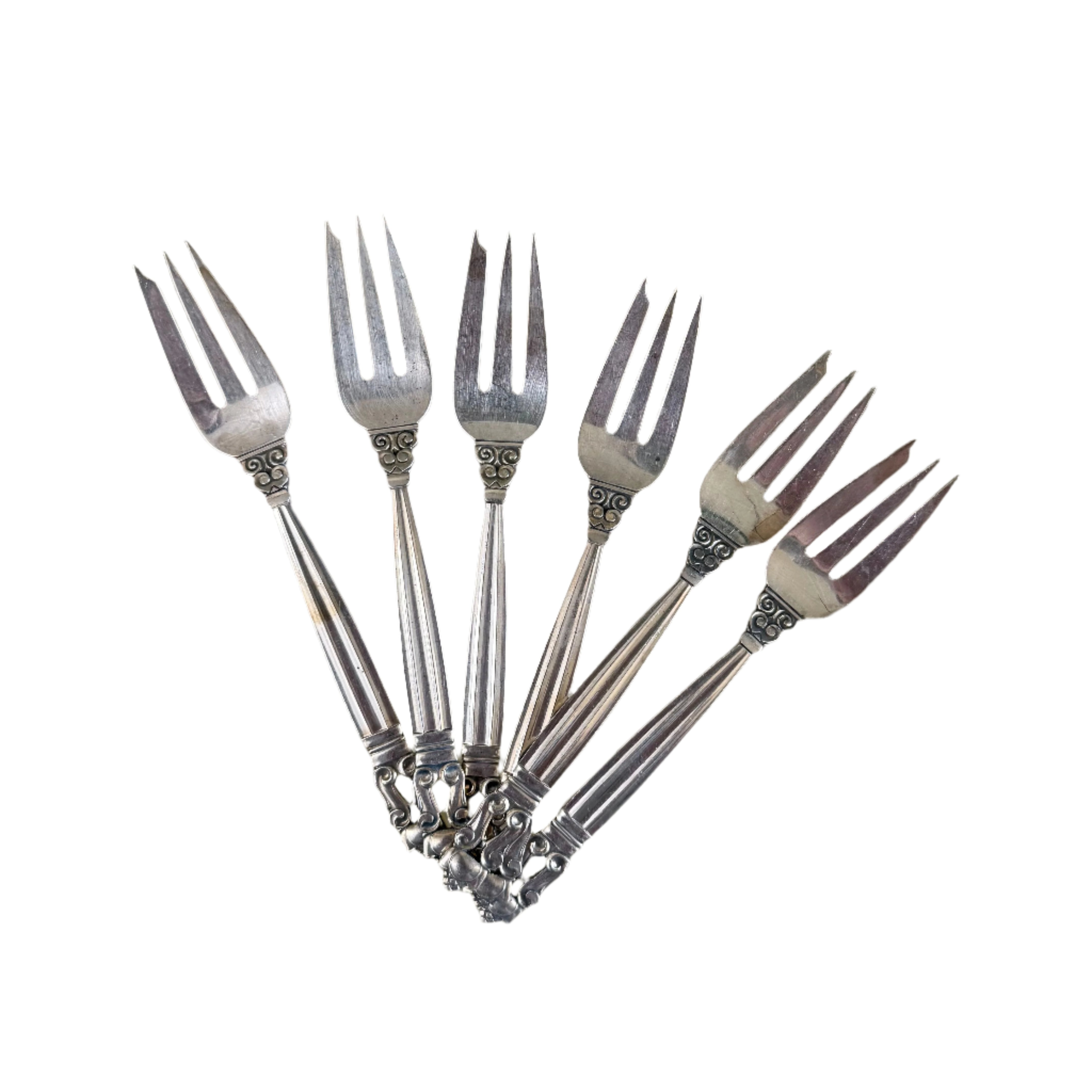 Georg Jensen Acorn Sterling Silver Pastry Fork Set of 6