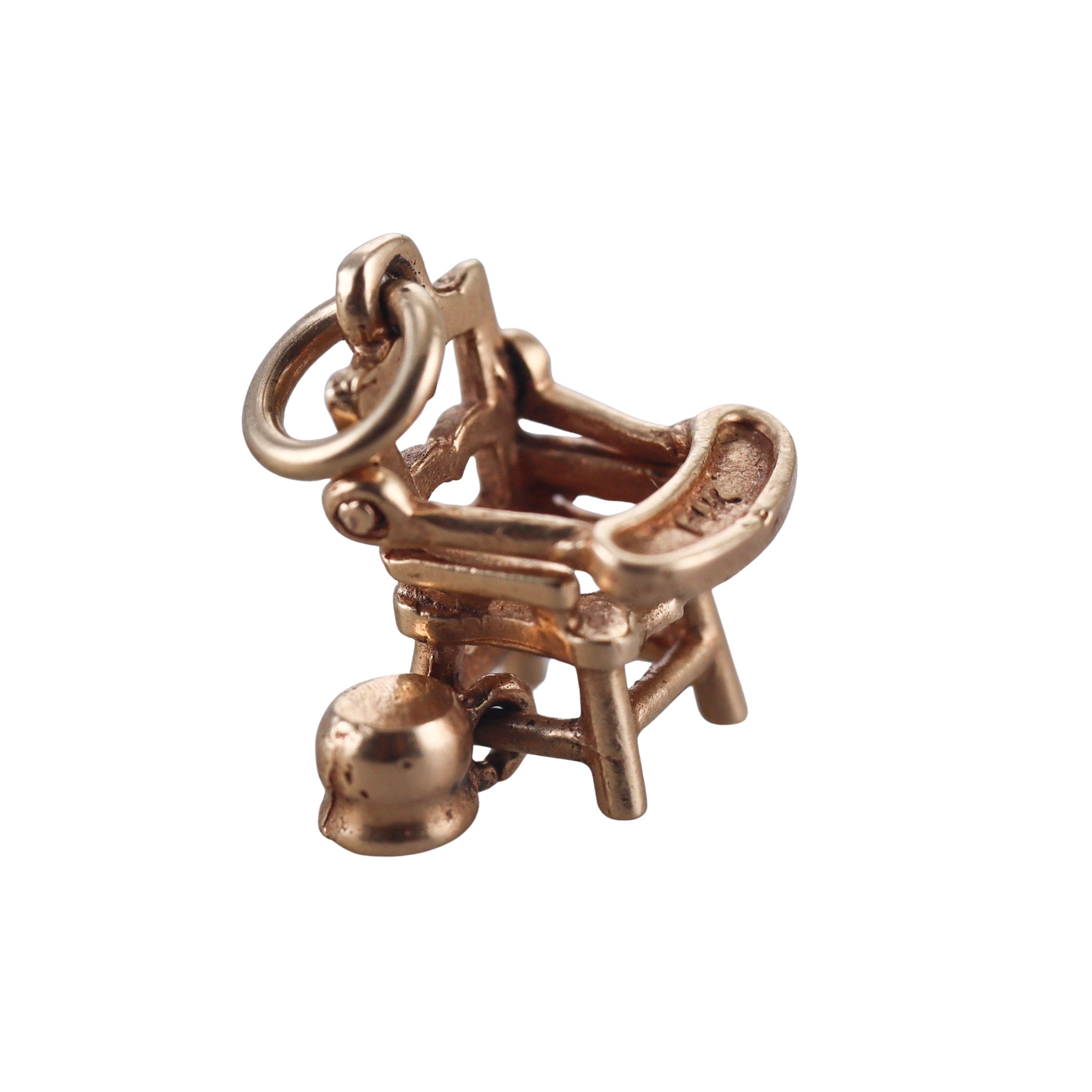 Vintage 14k Gold Enamel Baby High Chair Pendant Charm
