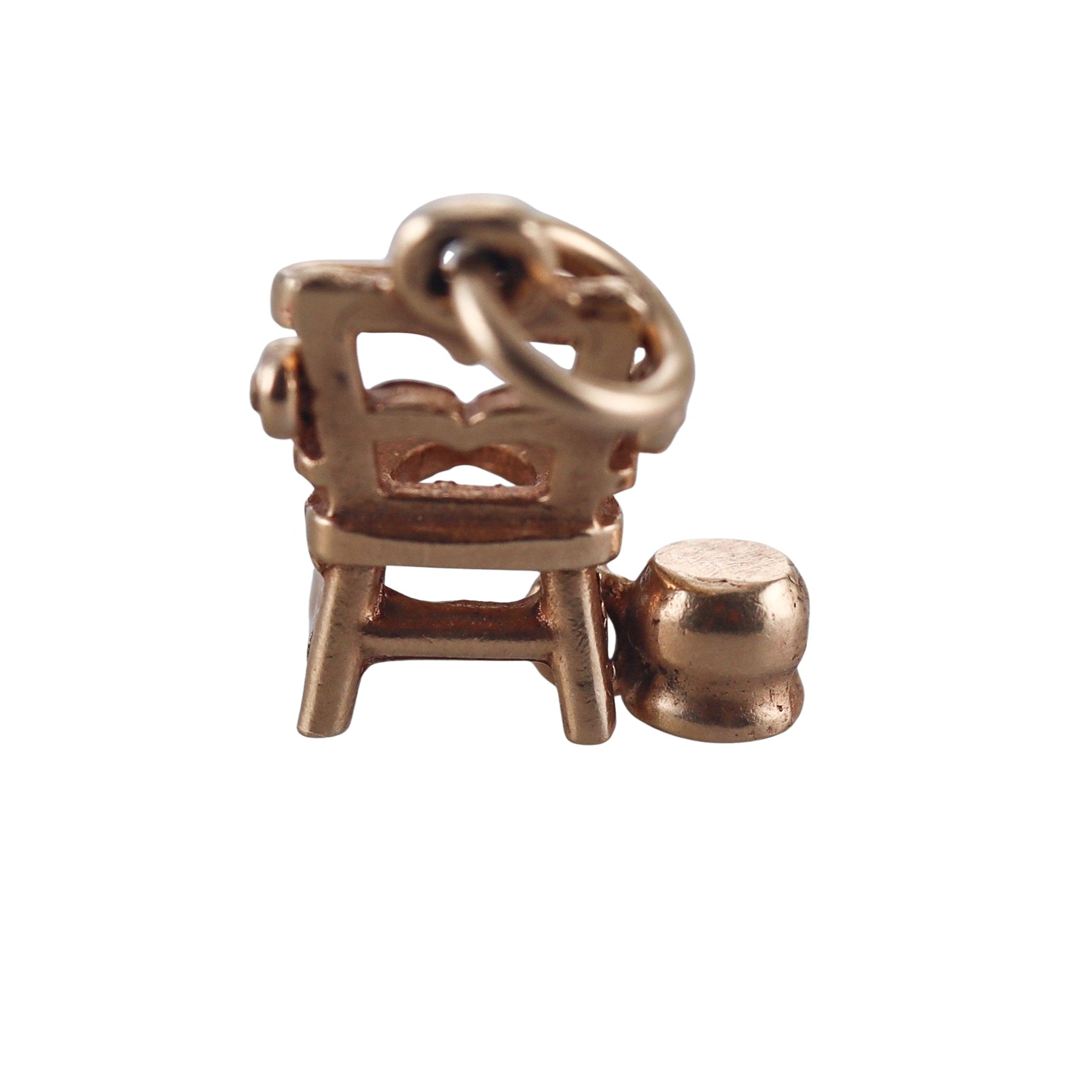 Vintage 14k Gold Enamel Baby High Chair Pendant Charm