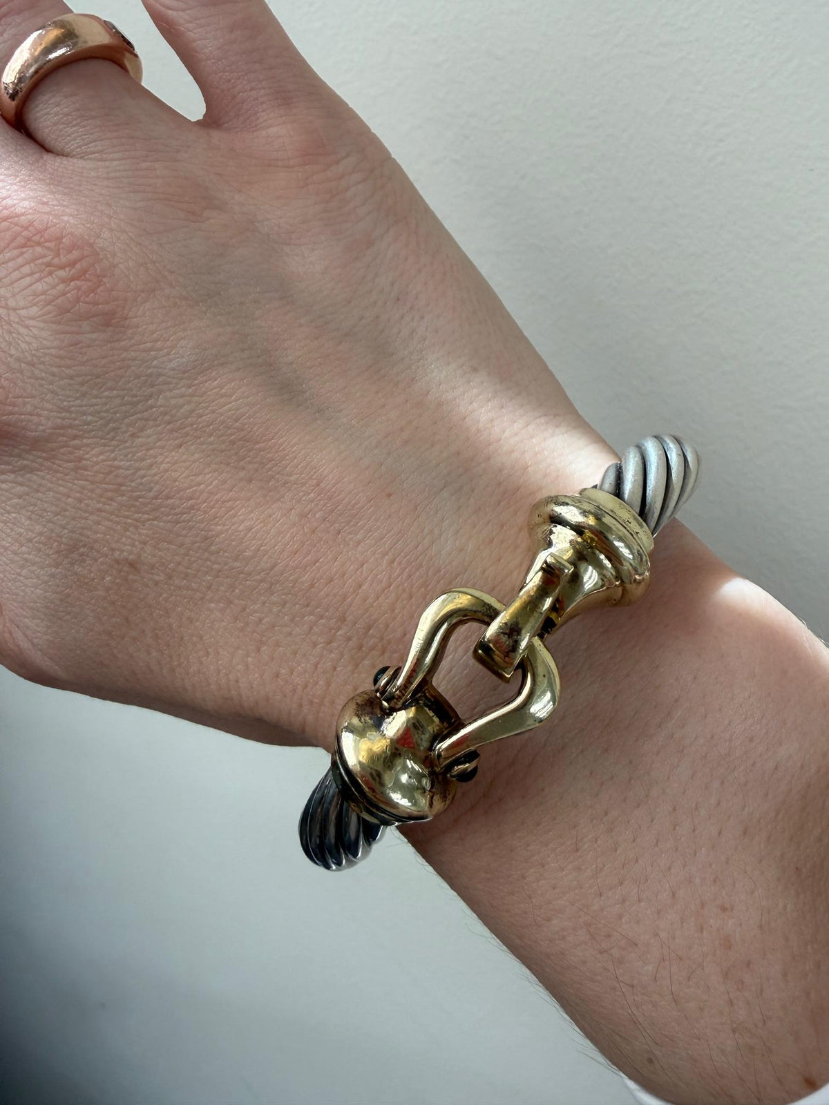 David Yurman Classic Cable Tourmaline Silver 14k Gold Flex Buckle Large Bracelet