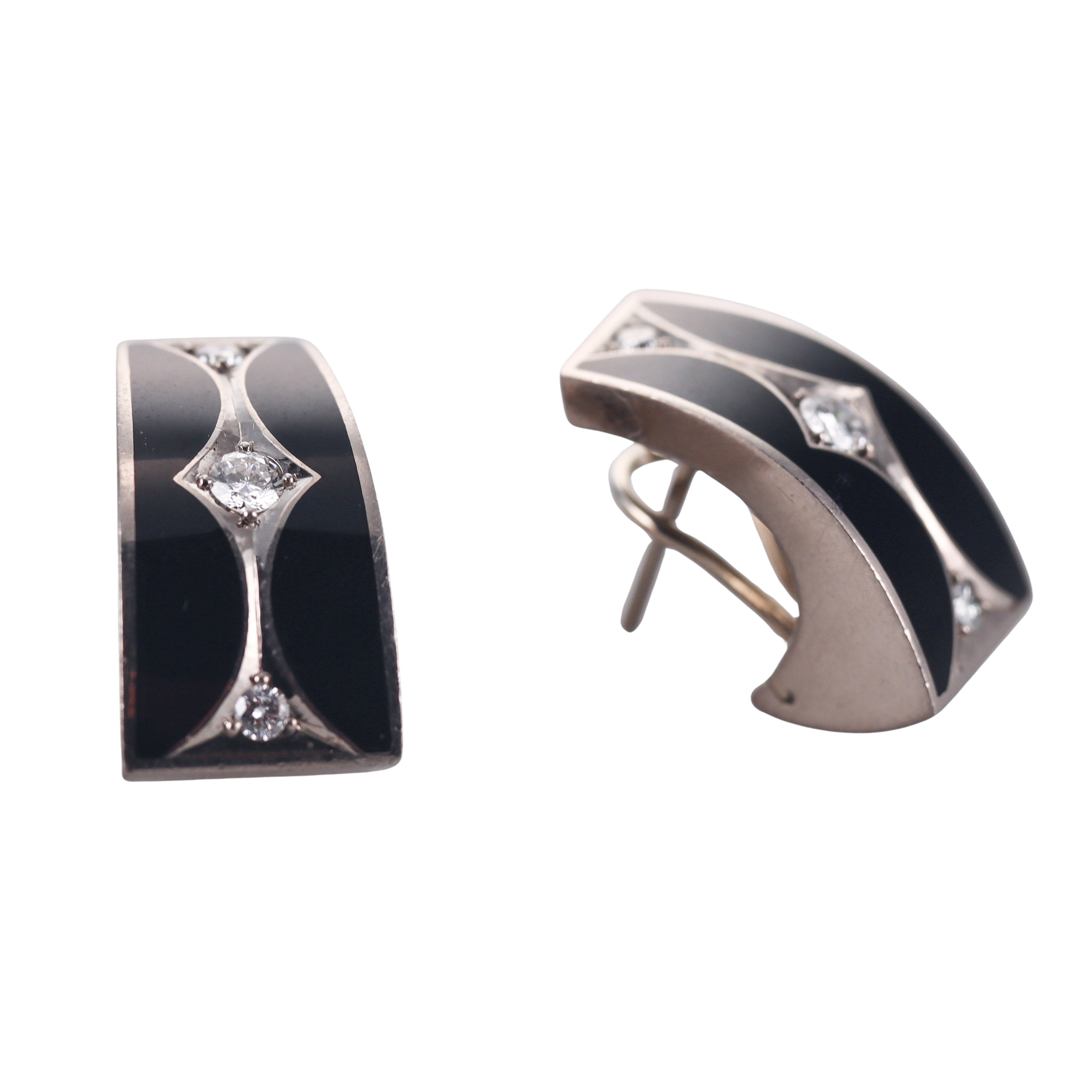 Stephen Webster 18k Gold Diamond Enamel Half Hoop Earrings