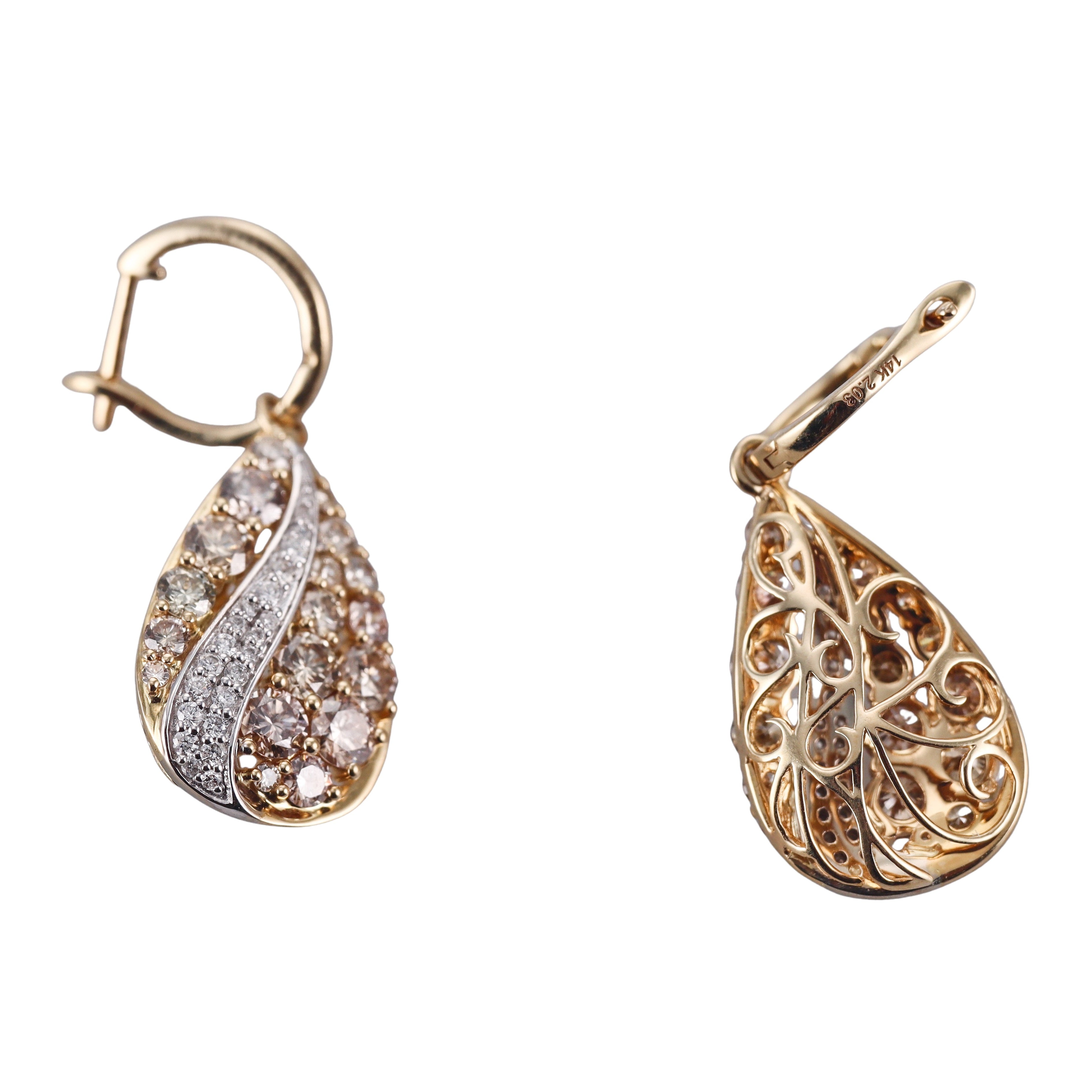 14k Gold 4.06ctw Fancy Yellow Diamond Drop Earrings
