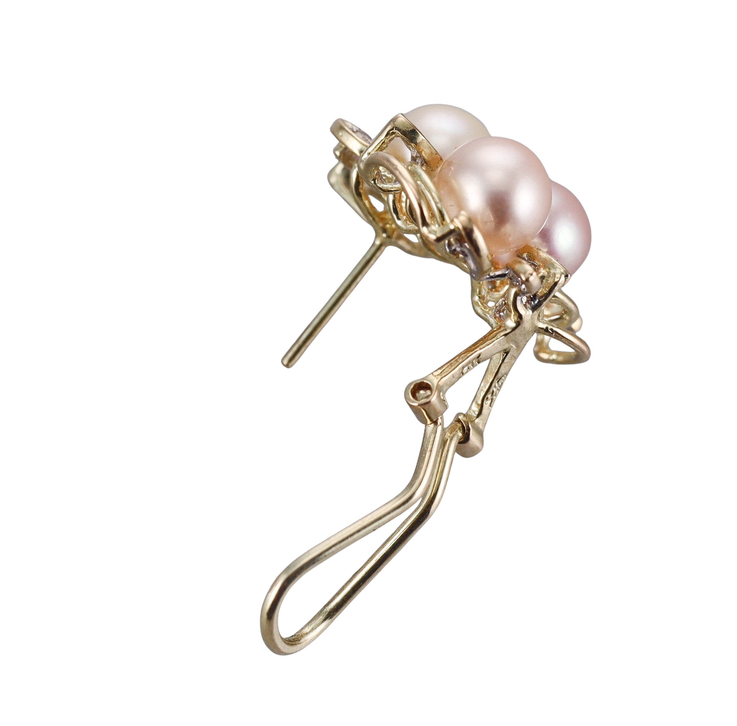 1980S 14k Gold Diamond Pearl Earrings