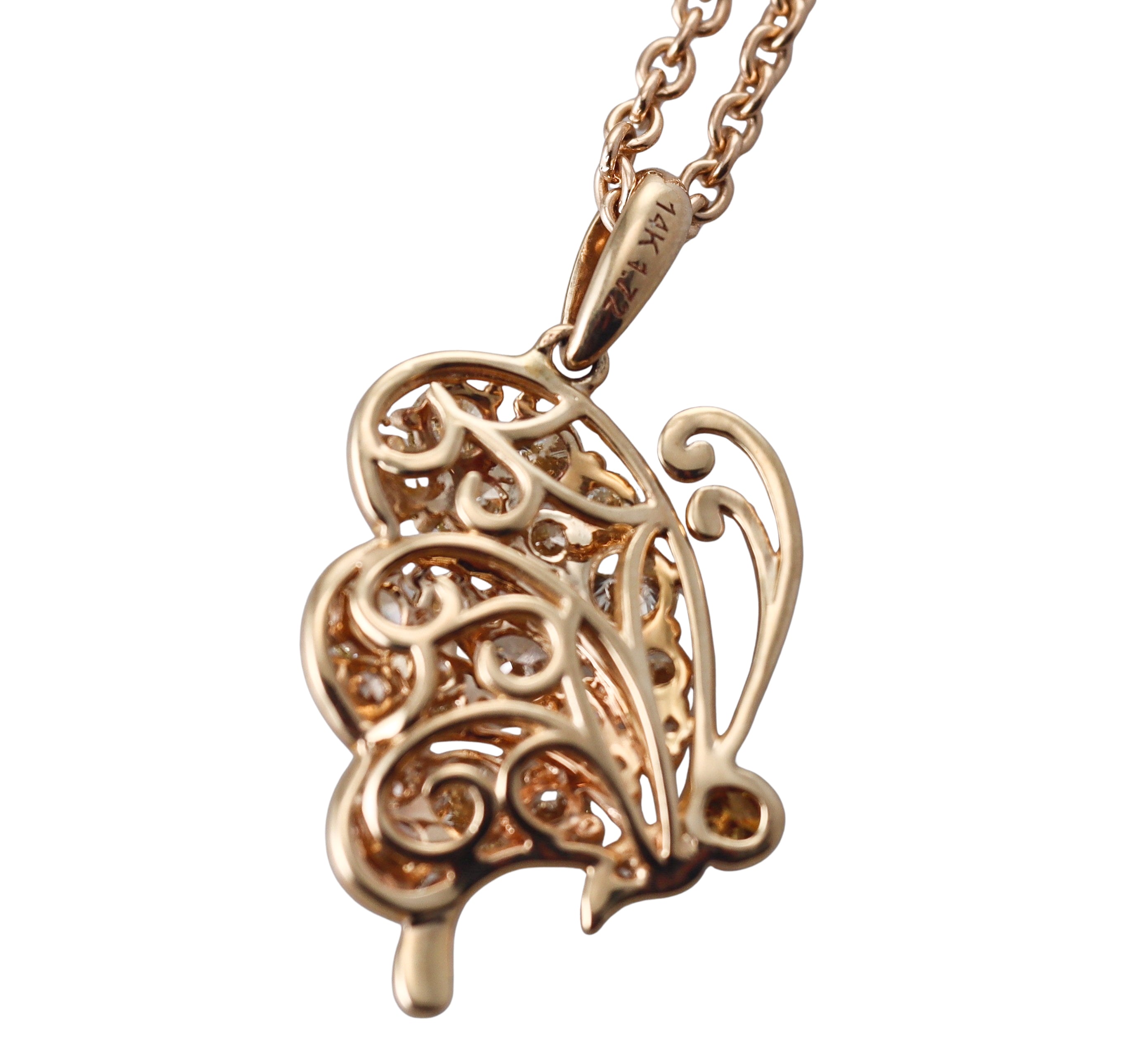 14k Gold 1.72ctw Diamond Butterfly Pendant Necklace