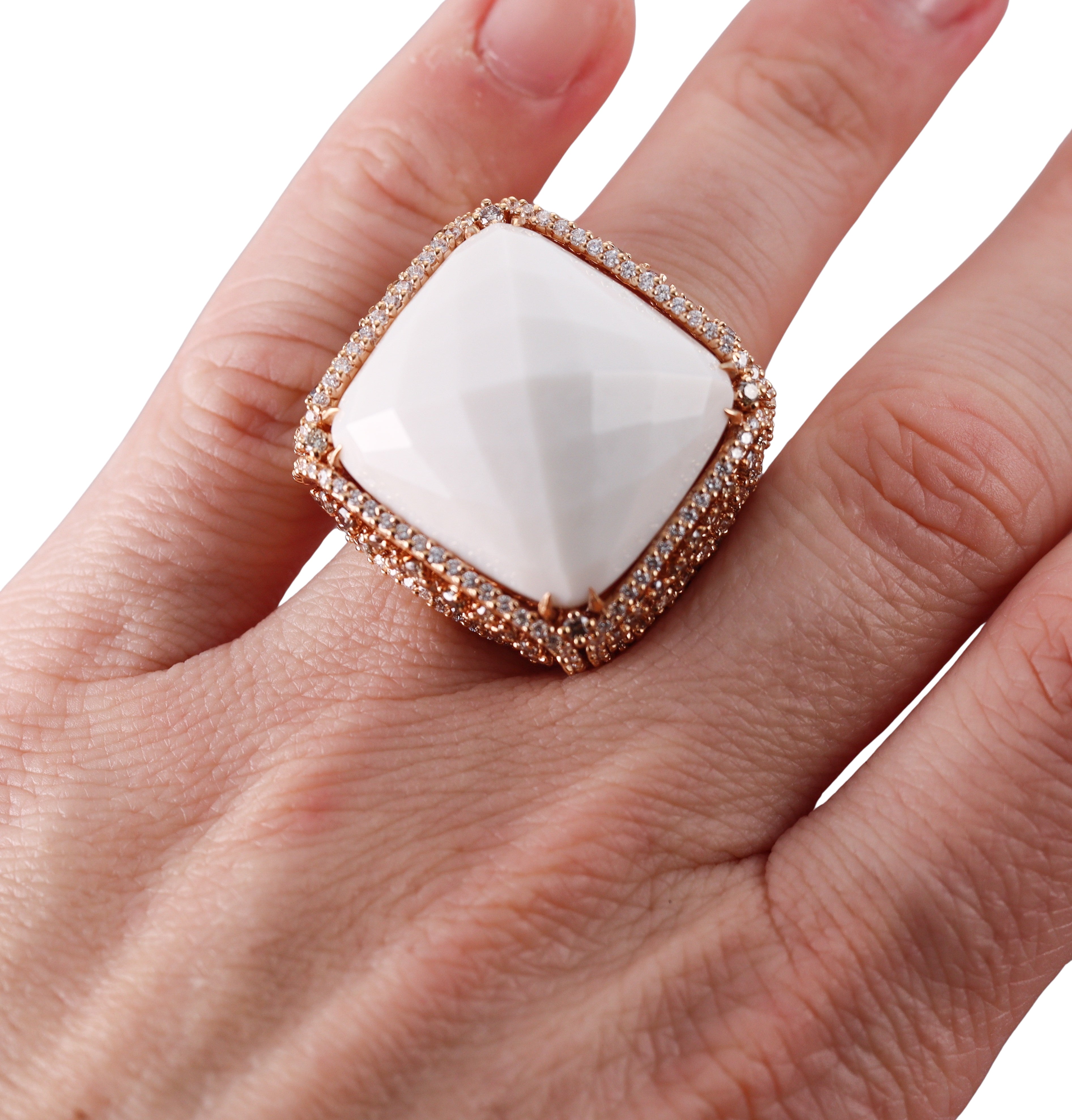 Giovanni Ferraris 18k Rose Gold Diamond White Agate Ring