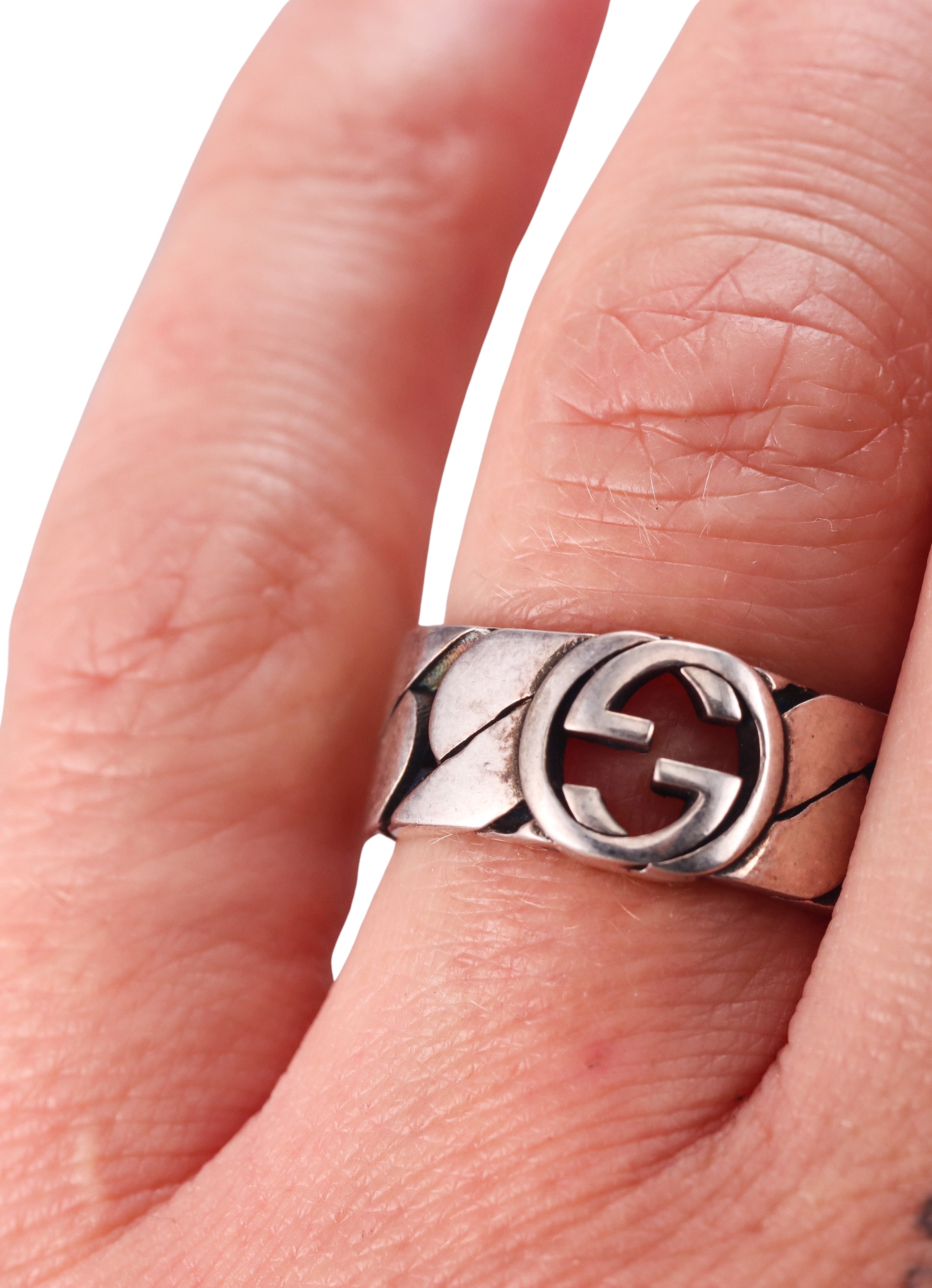 Gucci Sterling Silver Chain Ring Retail $340