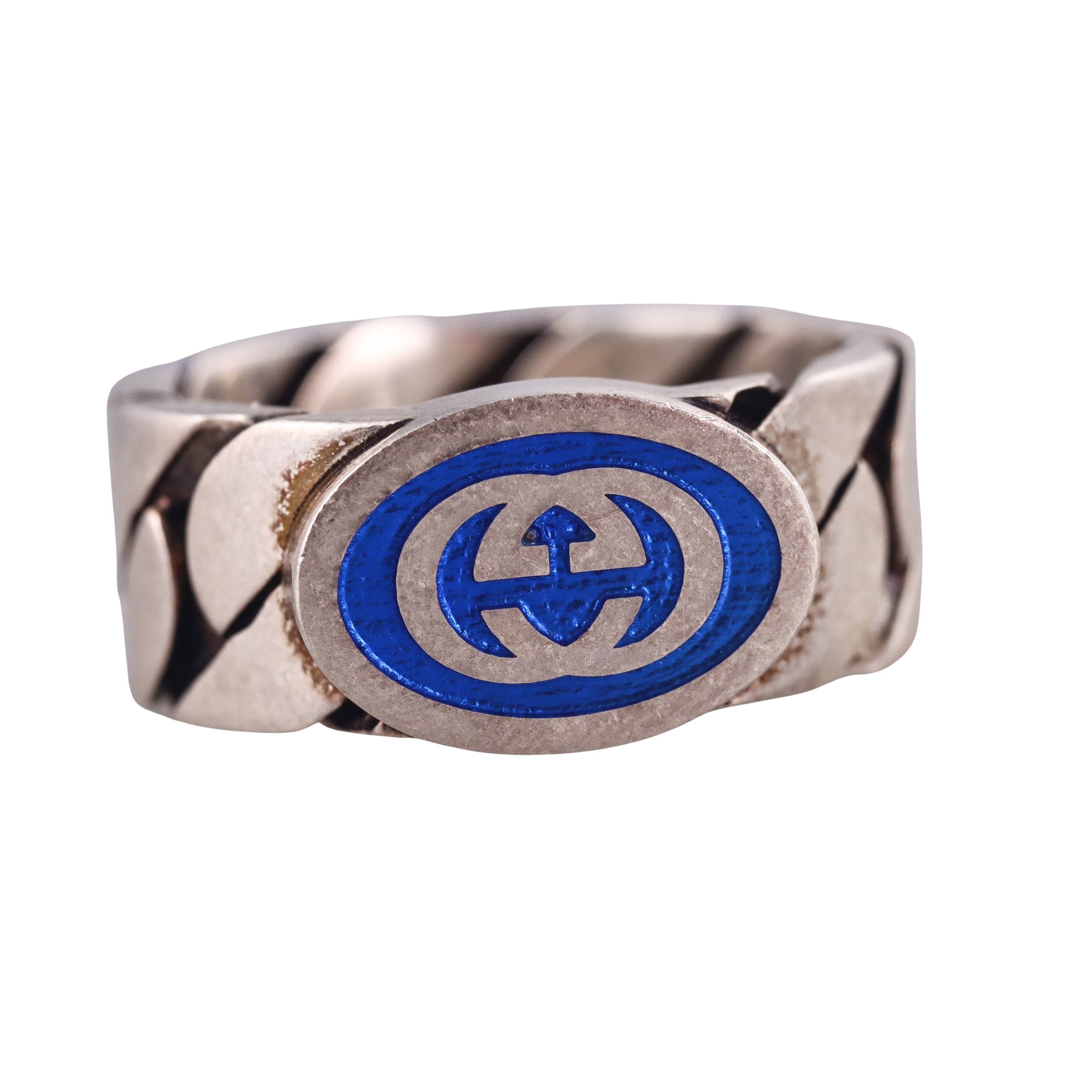 Gucci Sterling Silver Blue Enamel Ring Retail $360